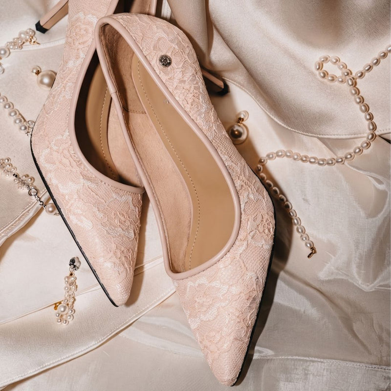 Pointed-Toe Lace Stiletto Heels