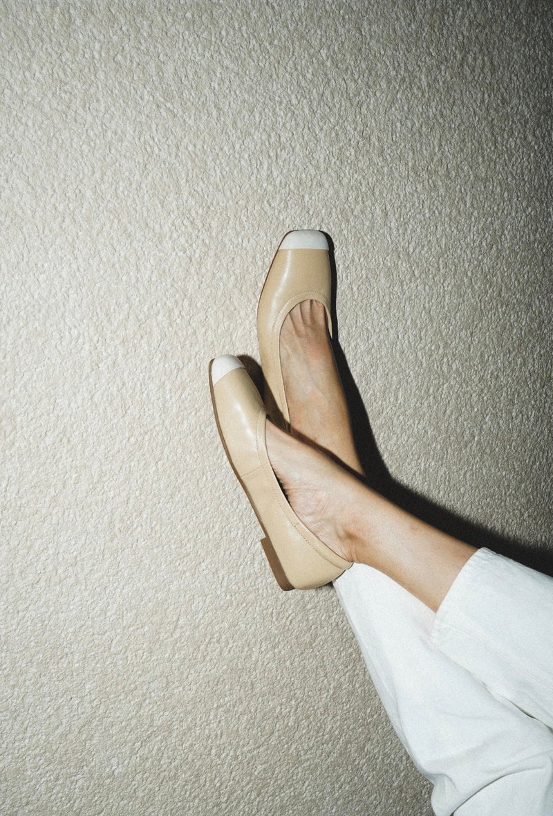 Duo Tone Square-Toe Flats - Nude