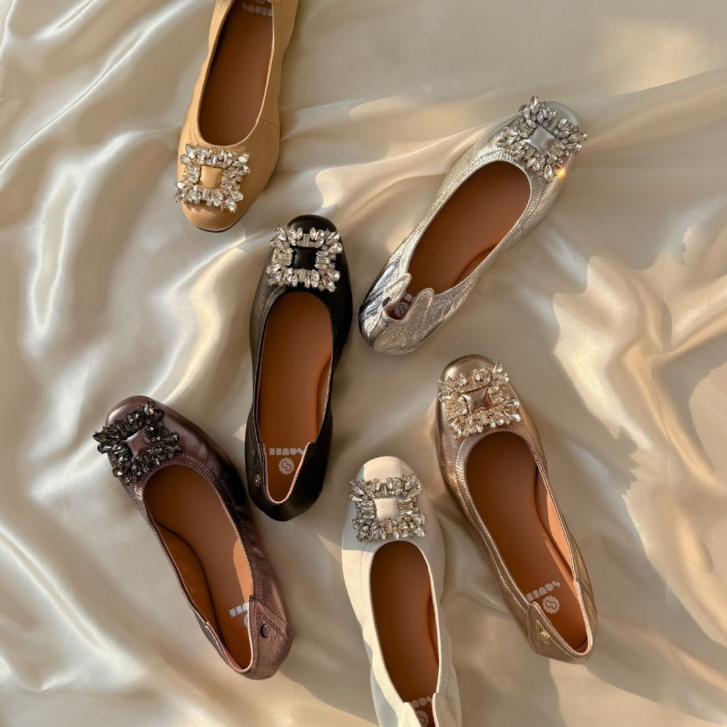 Bling Buckle Ballet Flats - White