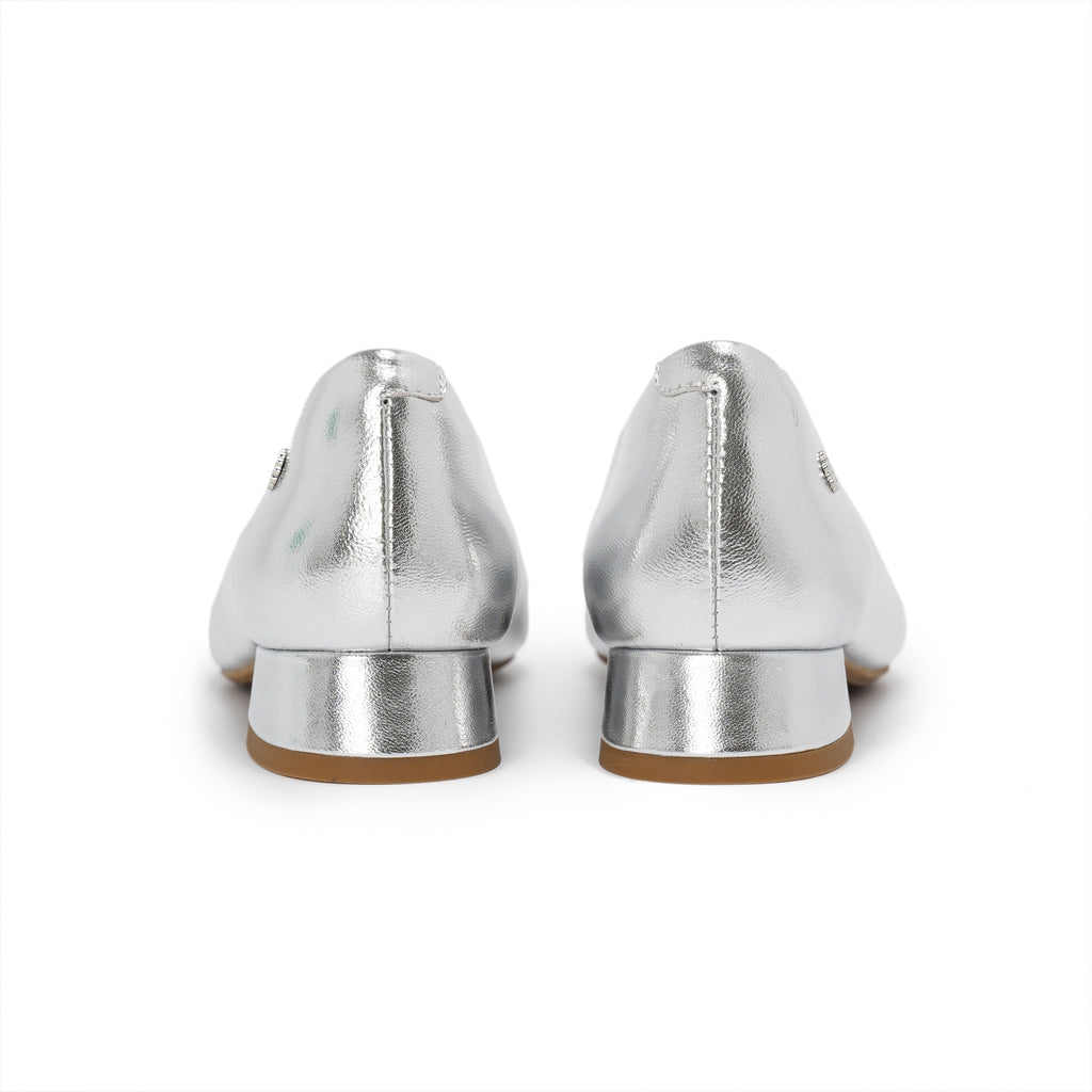 Pointed-Toe Block Heel Pumps - Silver