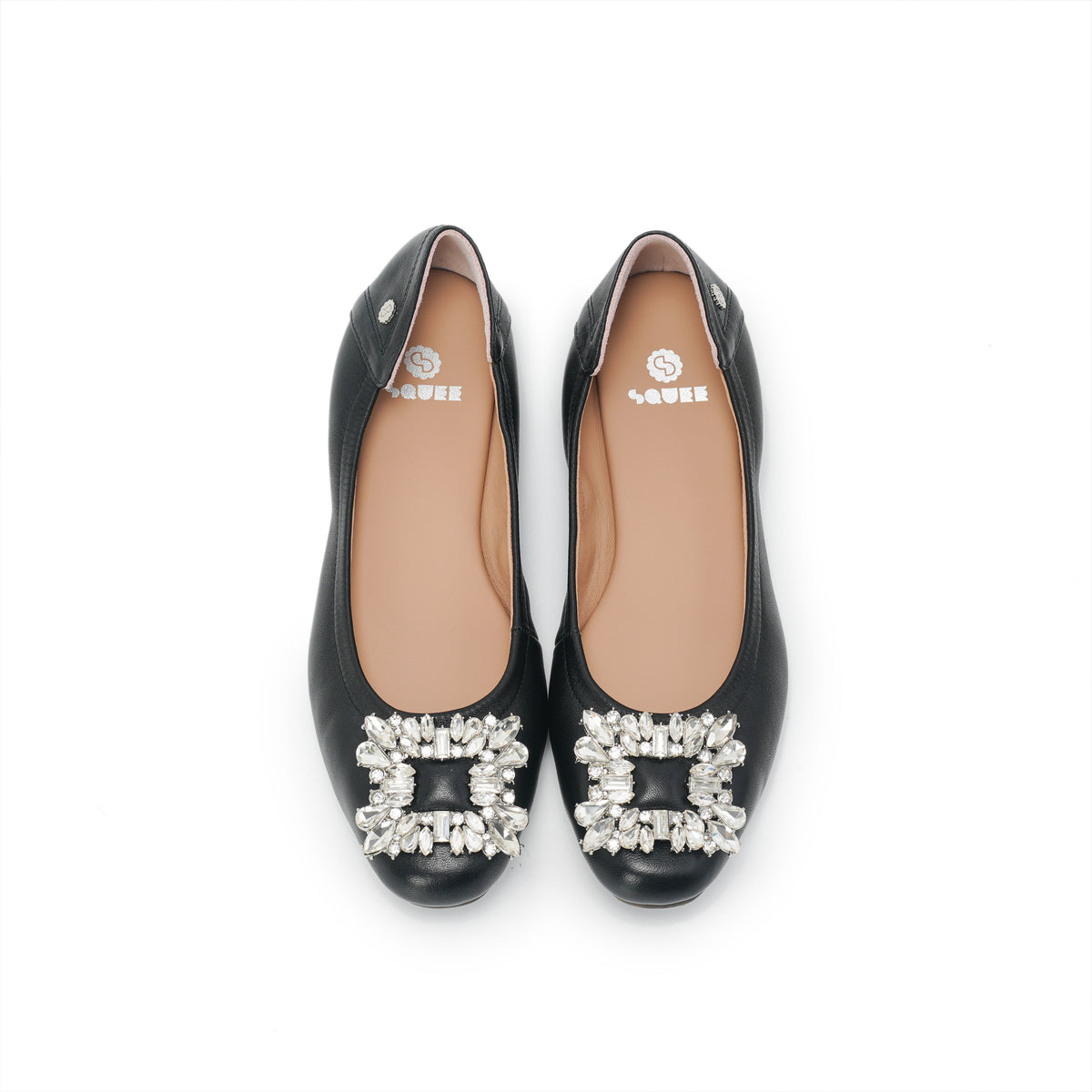 Bling Buckle Ballet Flats - Black