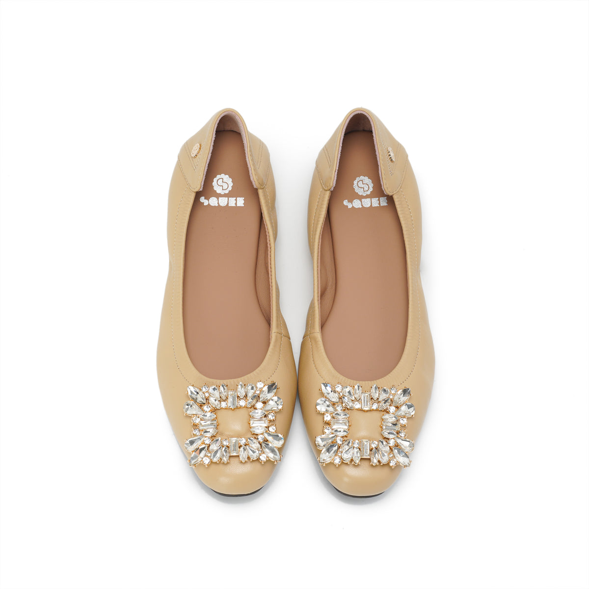 Bling Buckle Ballet Flats - Nude