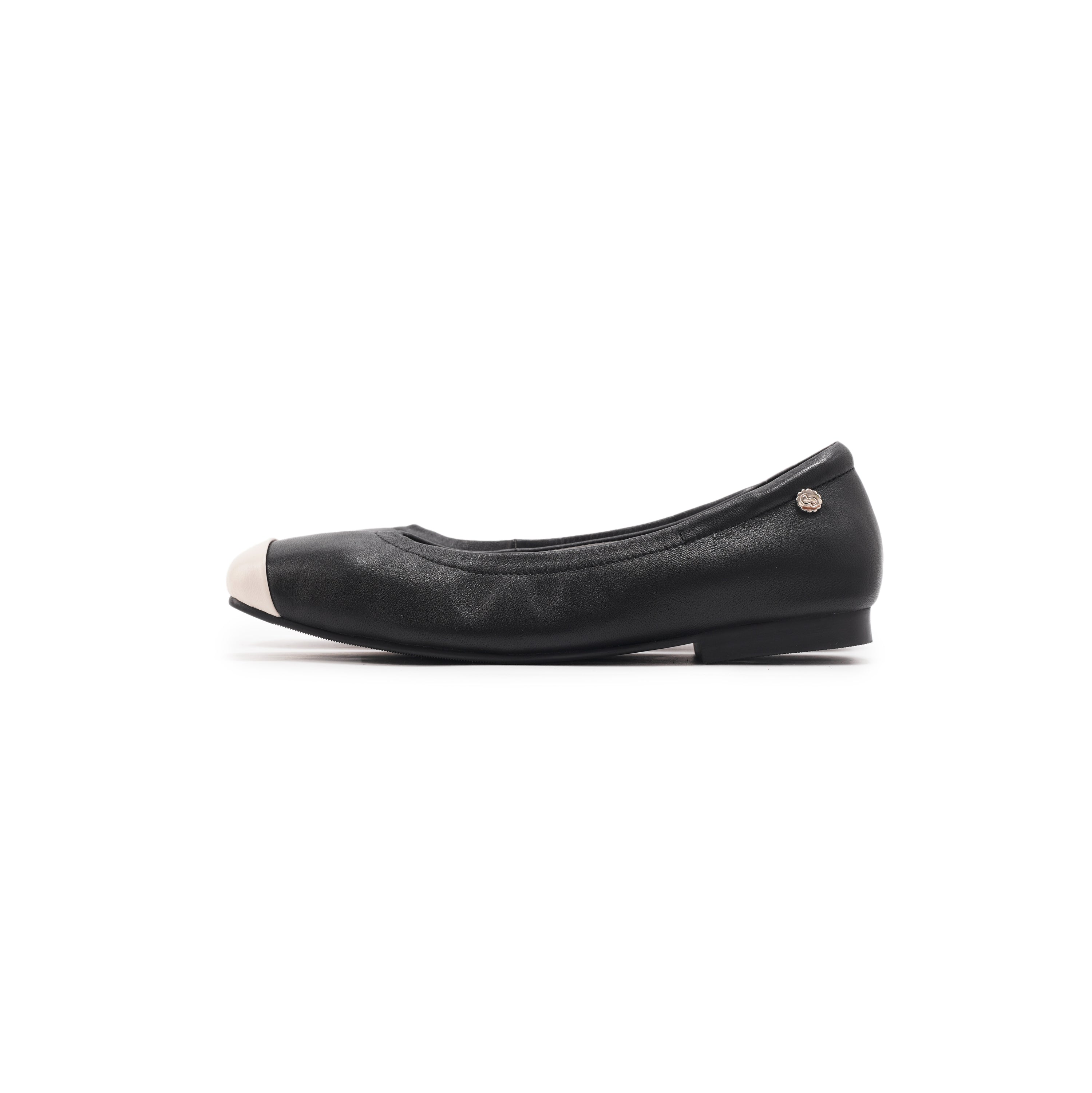 Duo Tone Square Toe Flats - Black