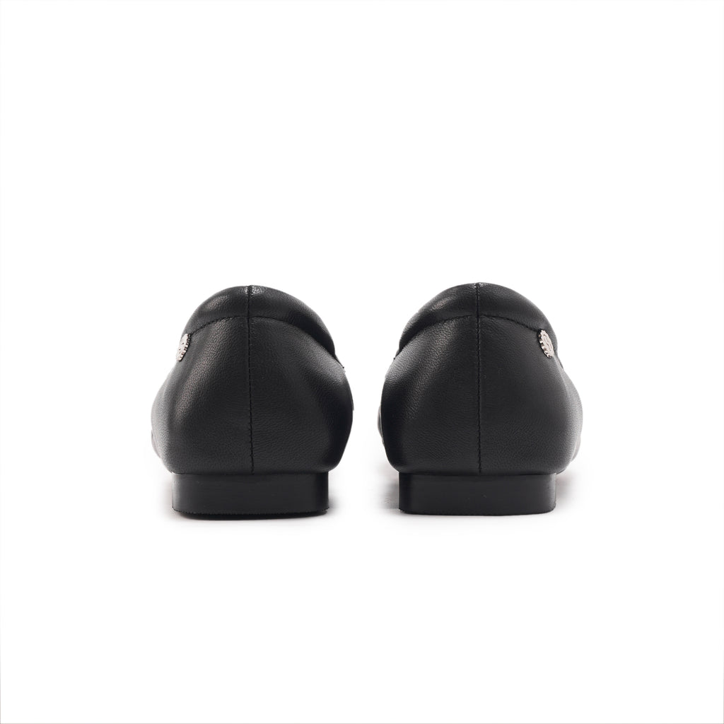 Duo Tone Square Toe Flats - Black