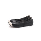 Duo Tone Square Toe Flats - Black