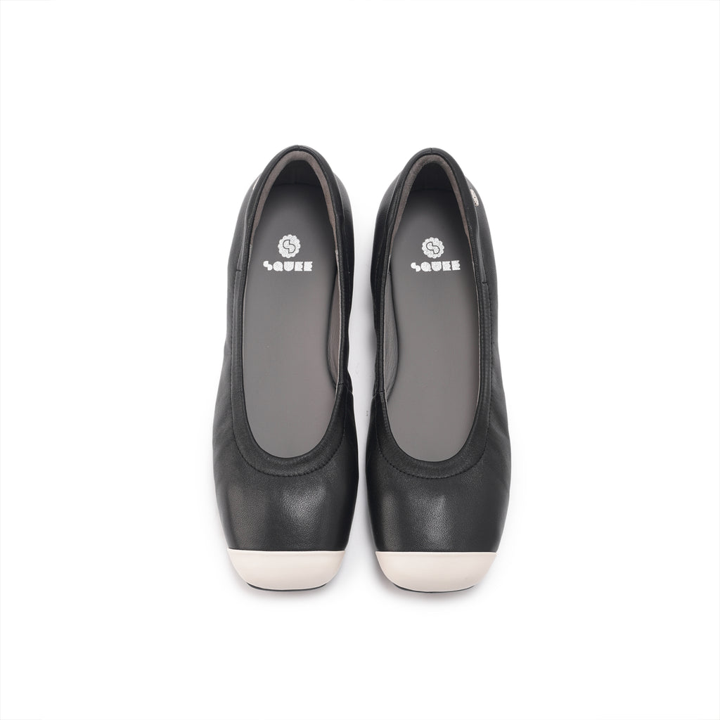 Duo Tone Square Toe Flats - Black