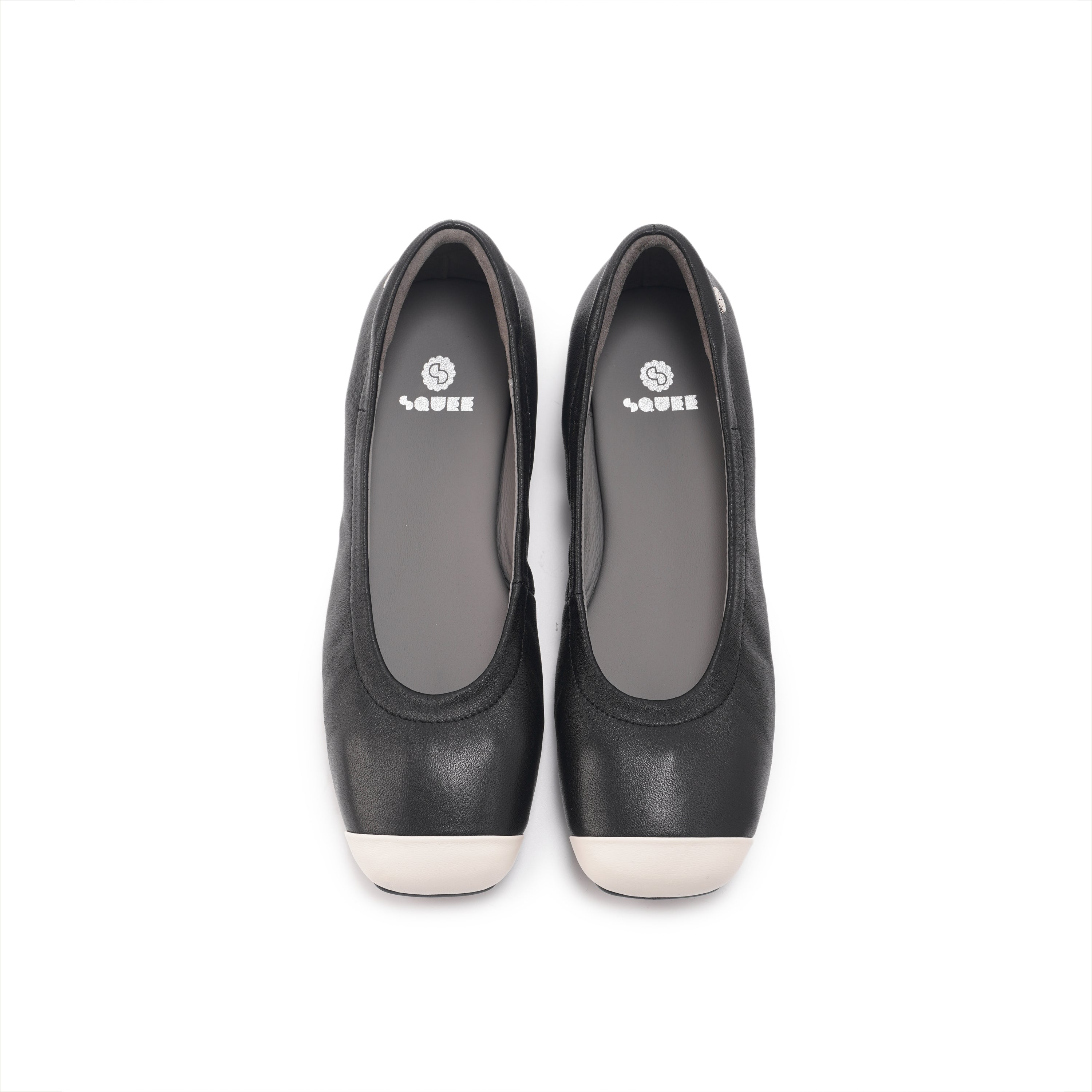 Duo Tone Square Toe Flats - Black