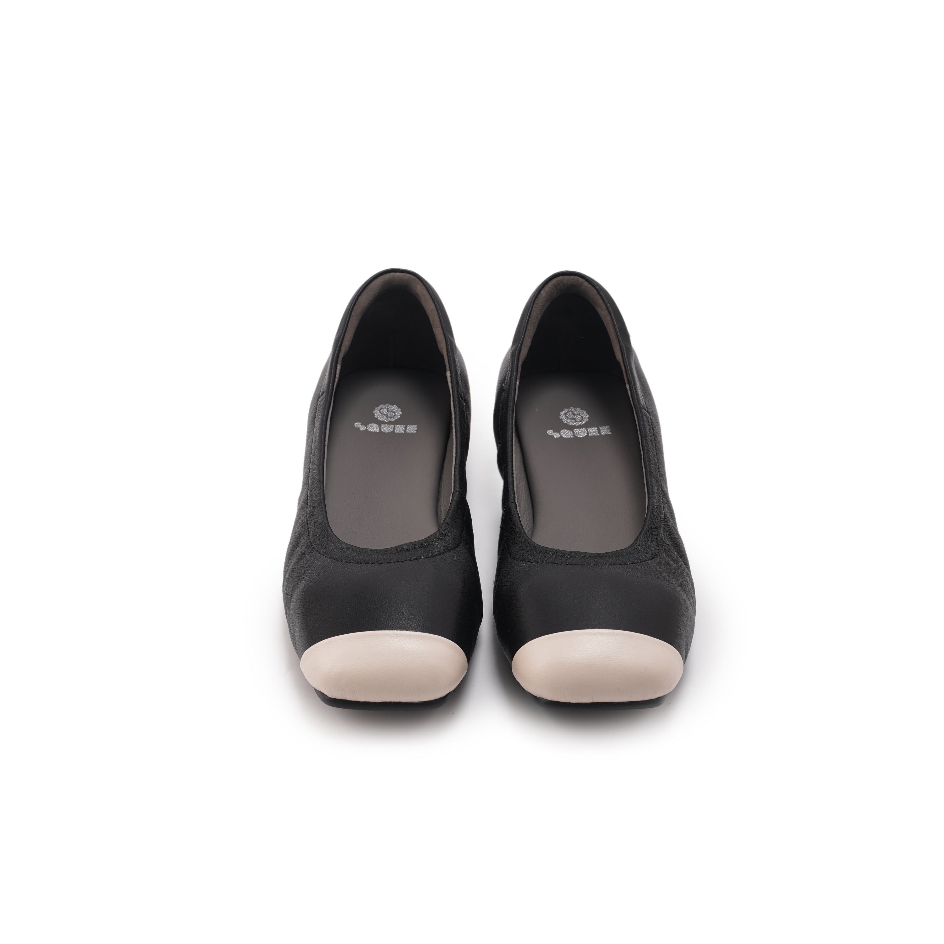 Duo Tone Square Toe Flats - Black