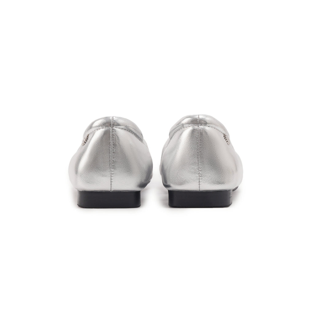 Duo Tone Square Toe Flats - Silver