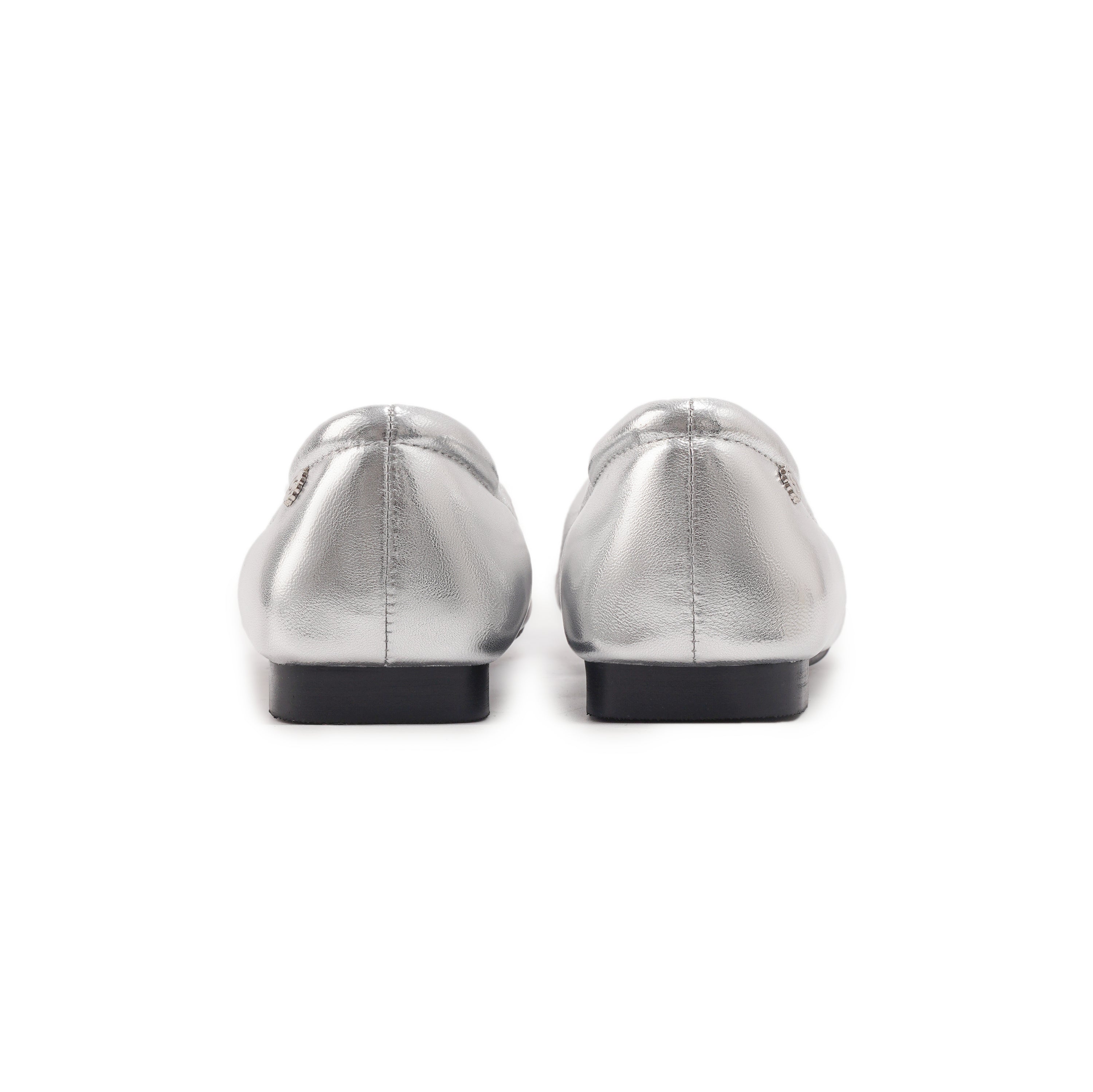Duo Tone Square Toe Flats - Silver