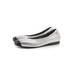 Duo Tone Square Toe Flats - Silver