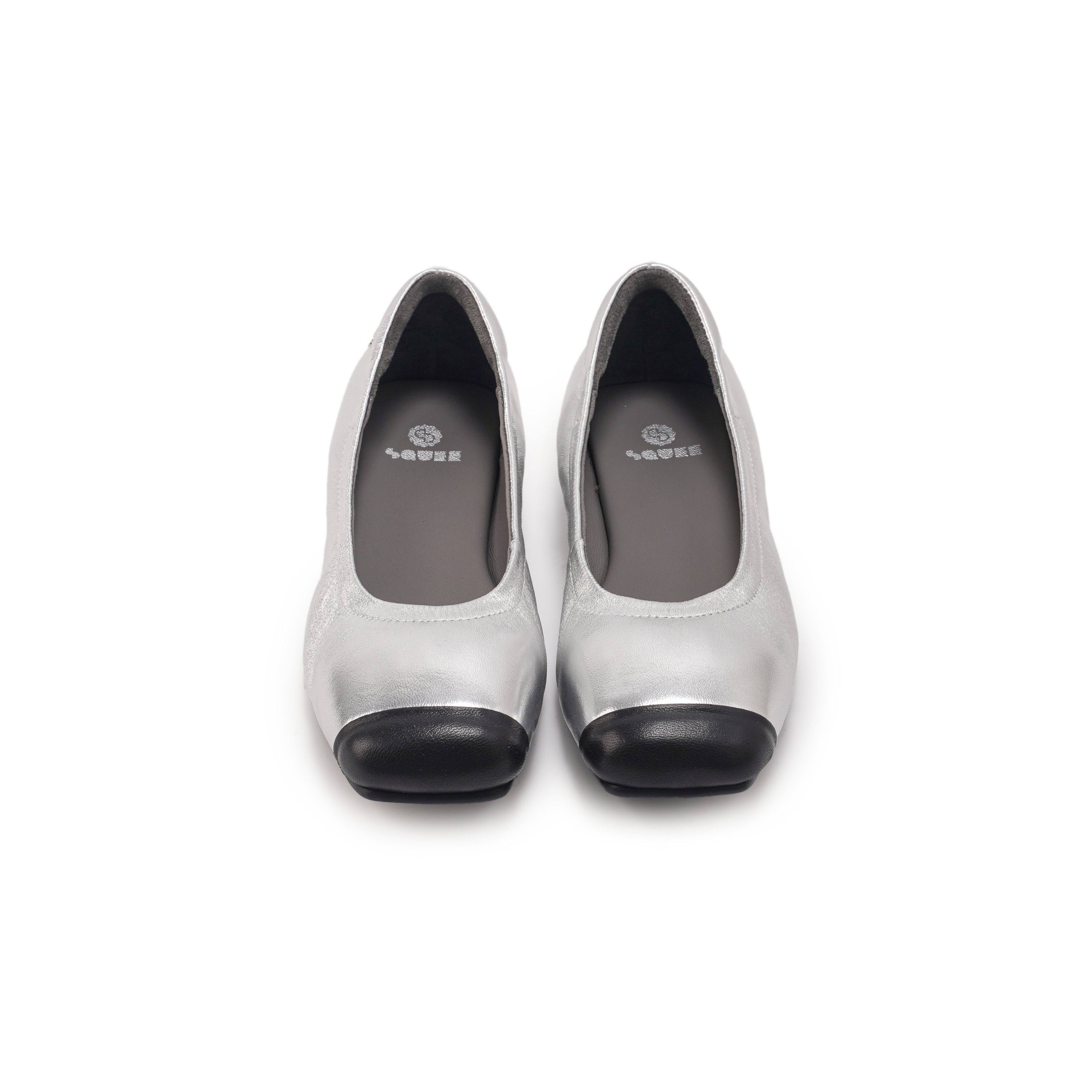 Duo Tone Square Toe Flats - Silver