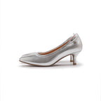 Pointed-Toe Low Heel Pumps - Silver