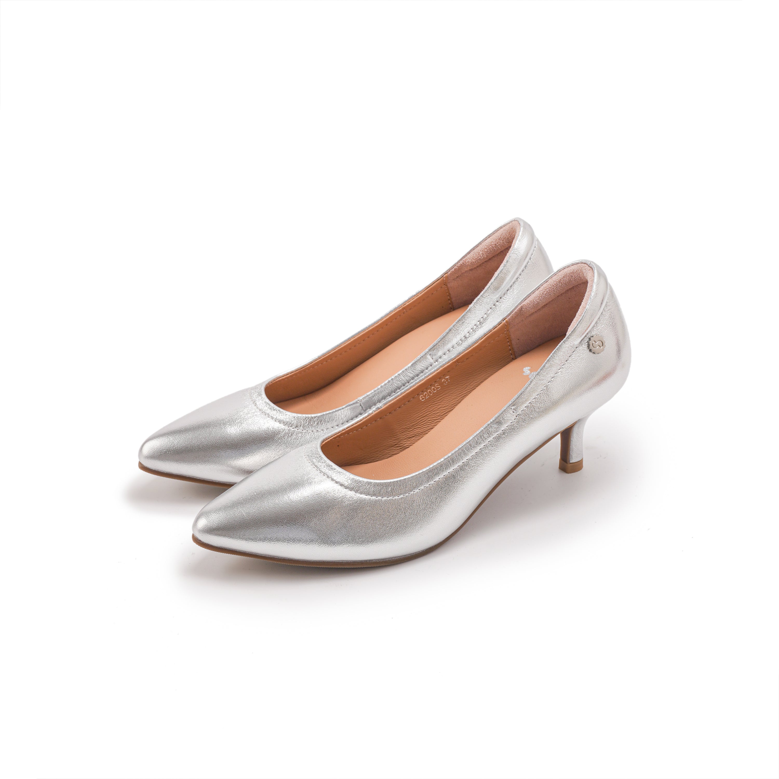 Pointed-Toe Low Heel Pumps - Silver