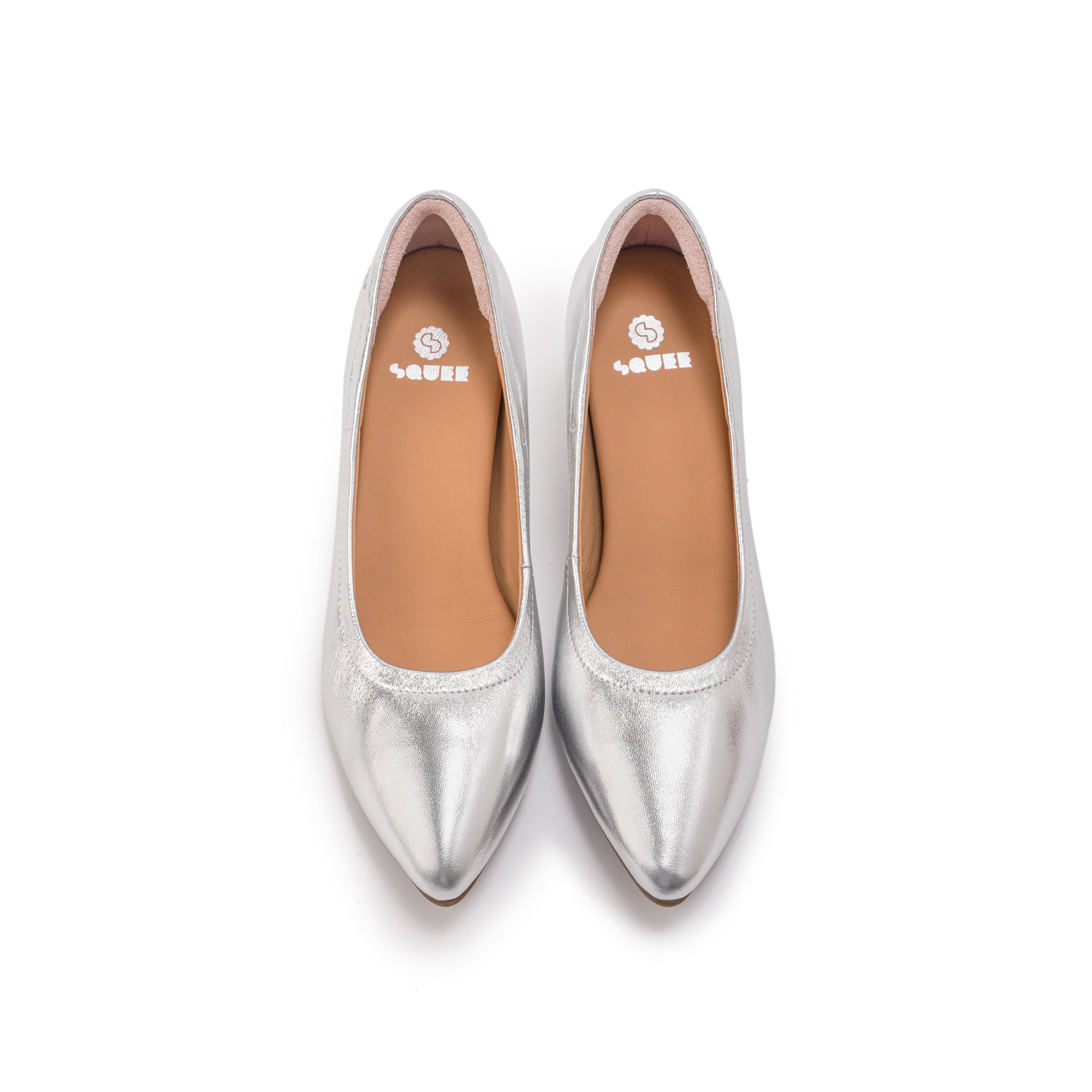 Pointed-Toe Low Heel Pumps - Silver