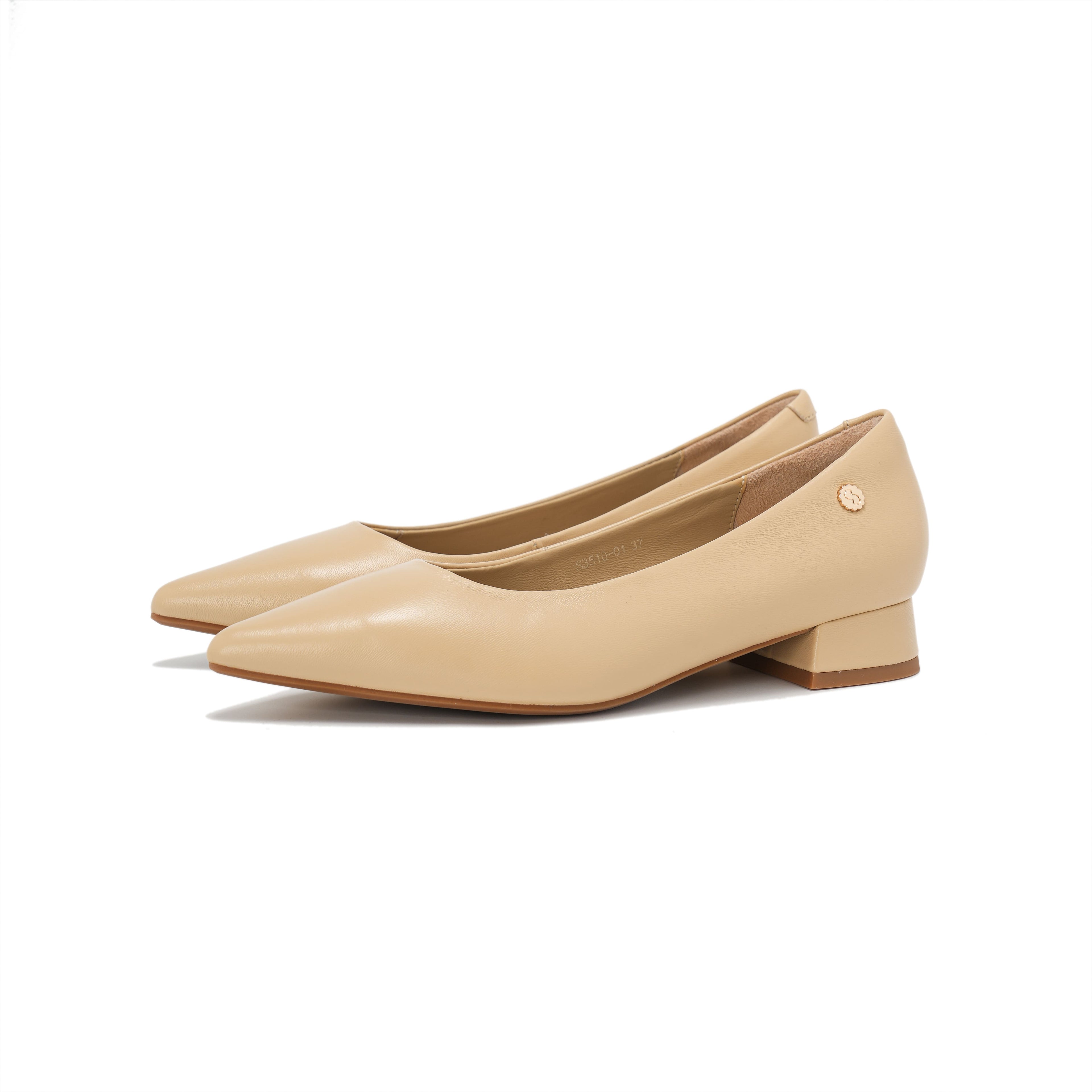 Pointed-Toe Block Heel Pumps - Nude