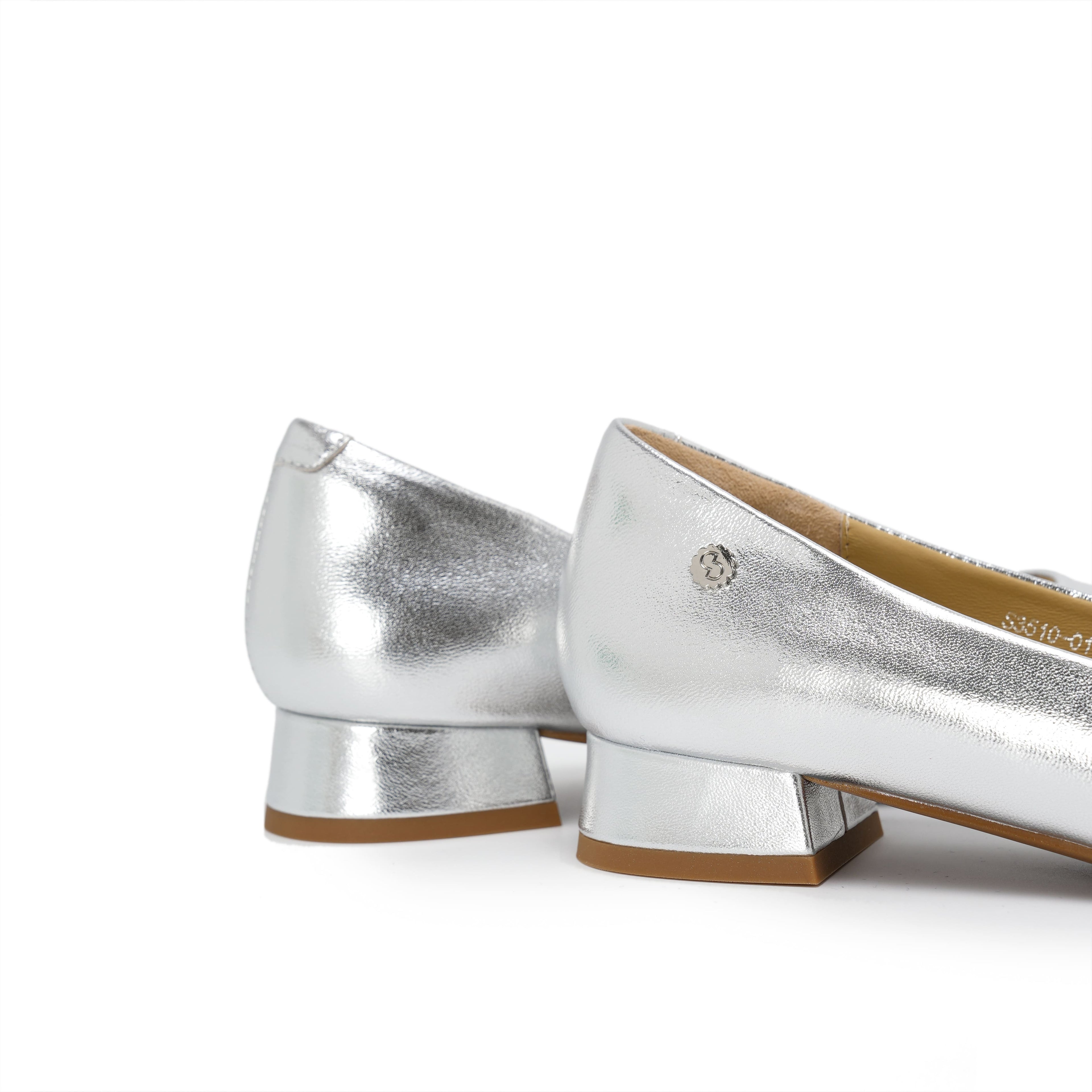 Pointed-Toe Block Heel Pumps - Silver