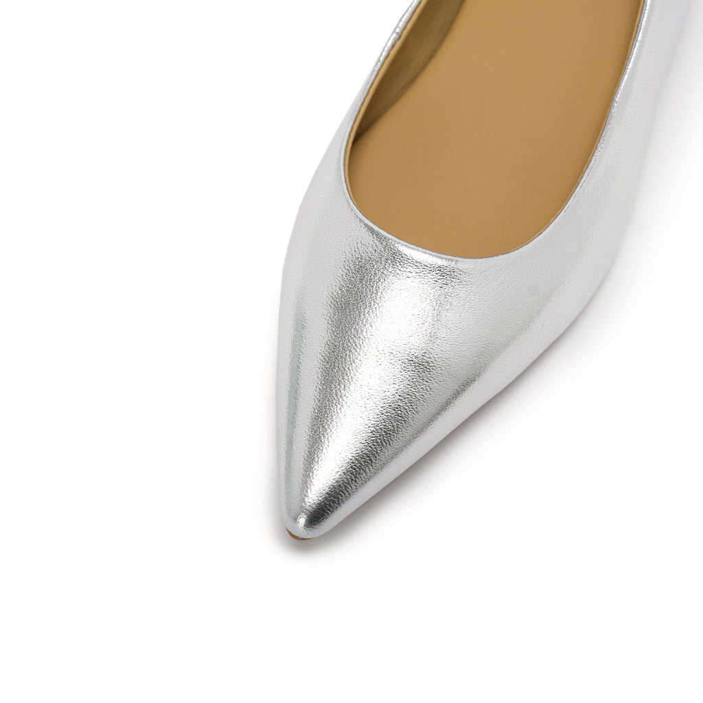 Pointed-Toe Block Heel Pumps - Silver