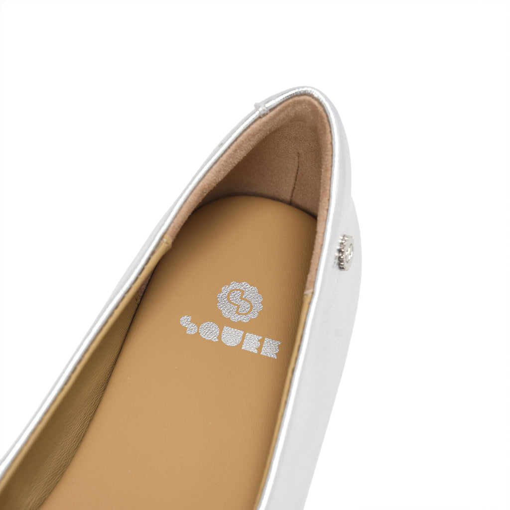 Pointed-Toe Block Heel Pumps - Silver