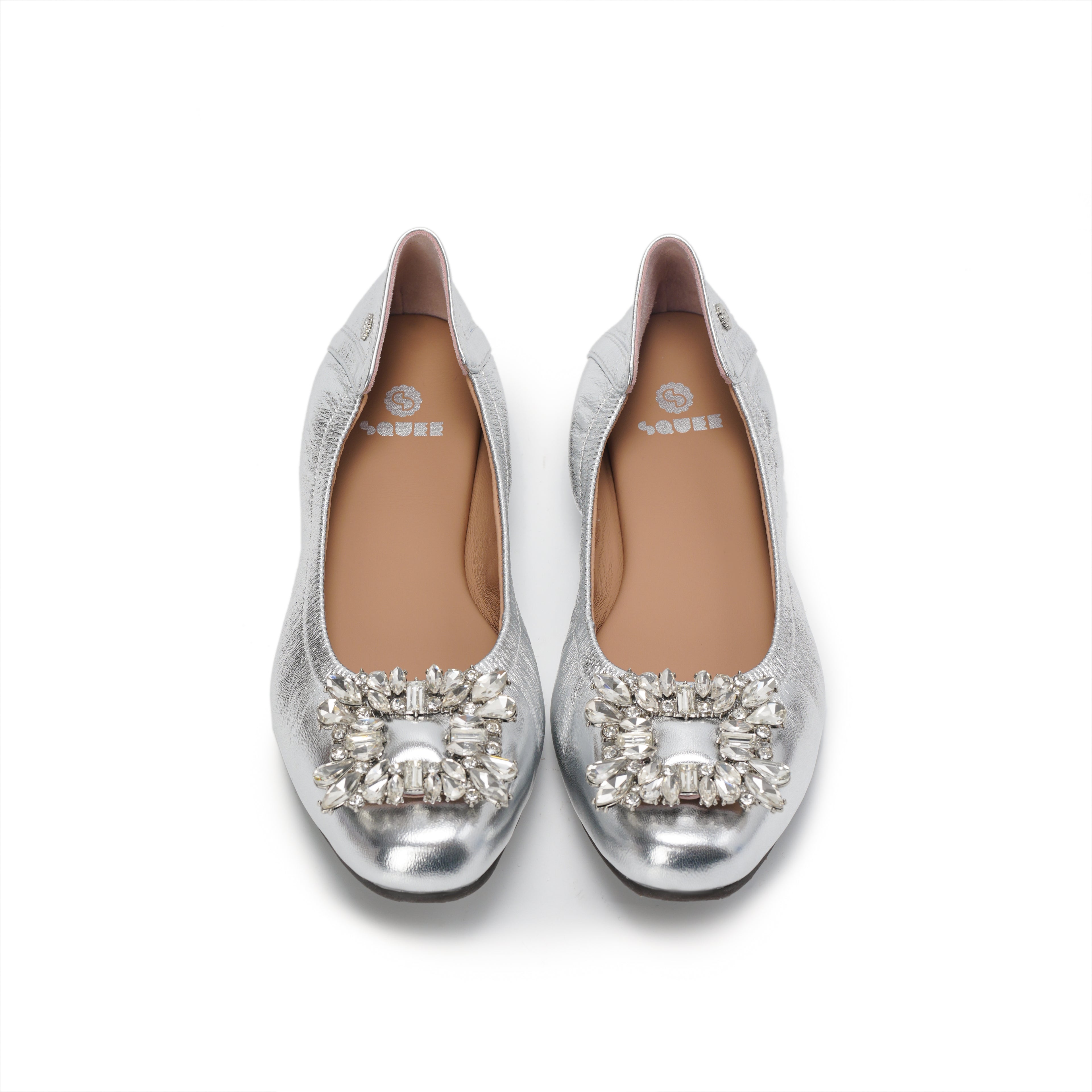Bling Buckle Ballet Flats - Silver