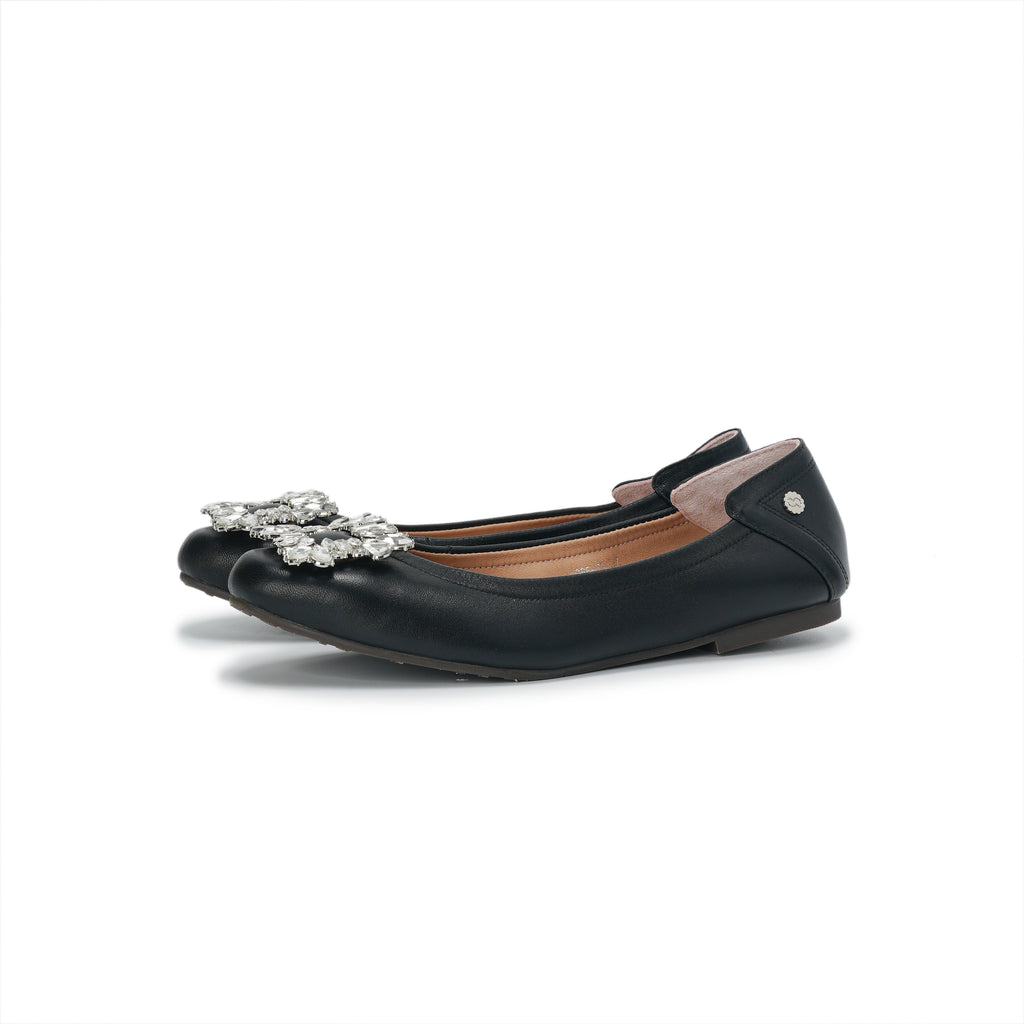 Bling Buckle Ballet Flats - Black