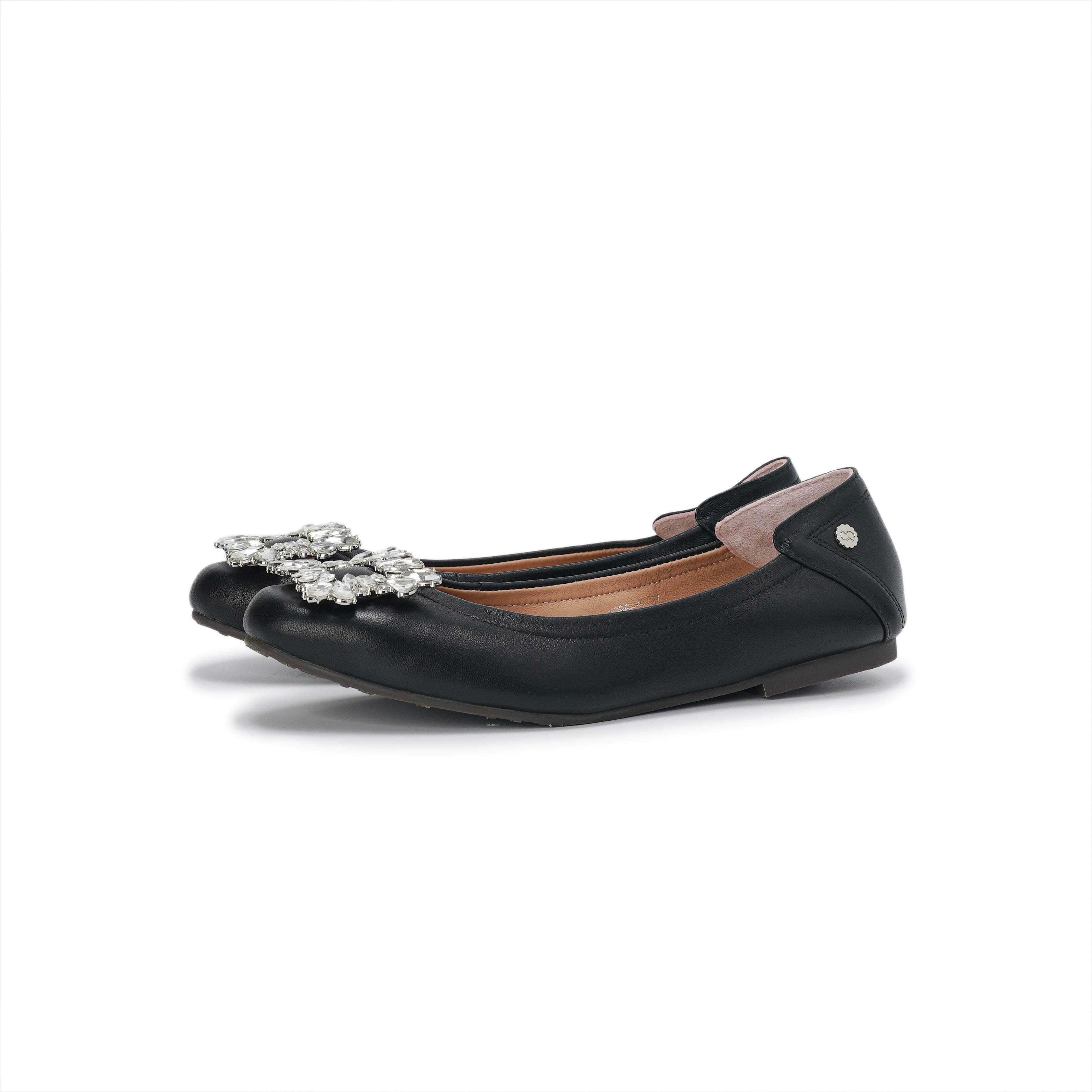 Bling Buckle Ballet Flats - Black