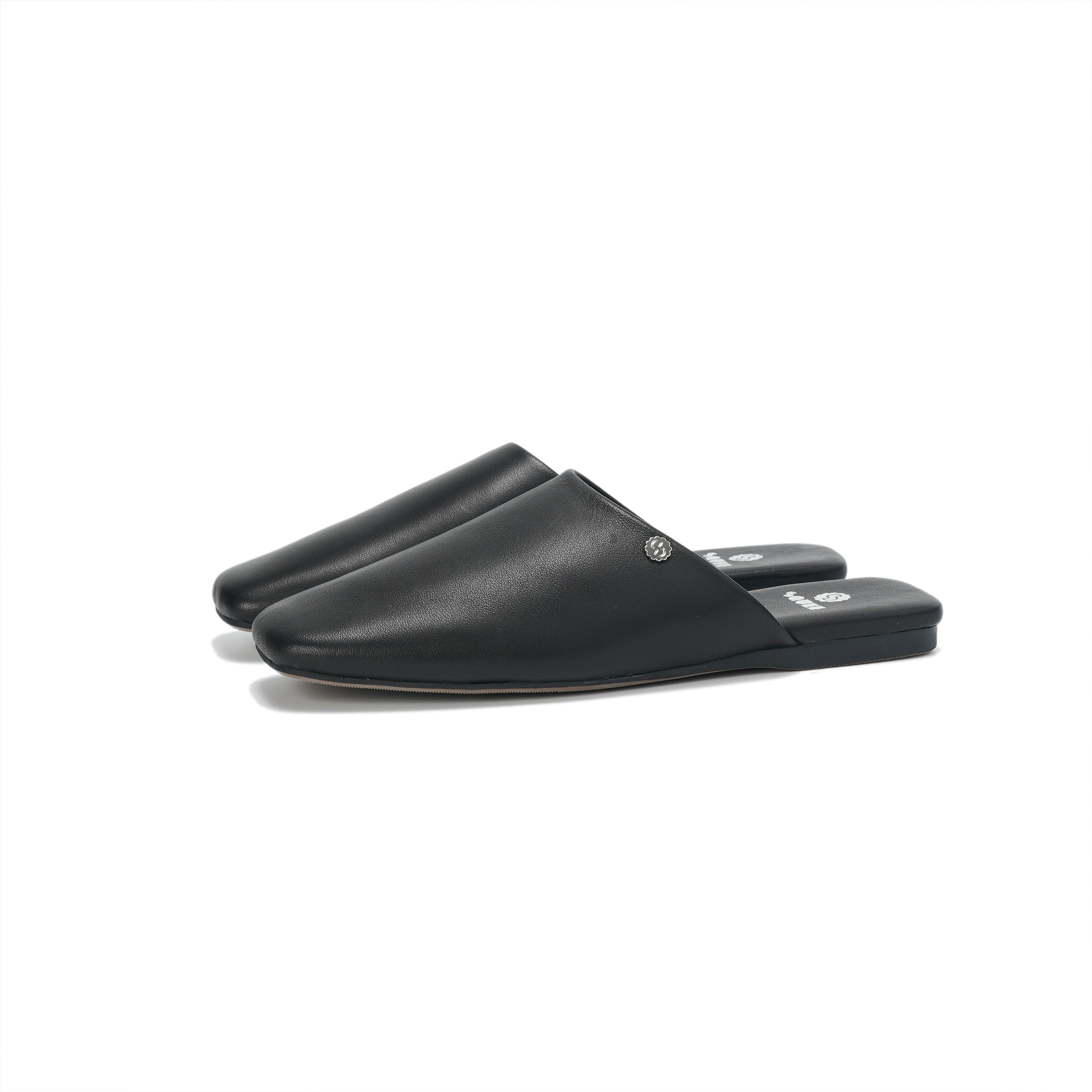 Square-Toe Slip On Mules - Black