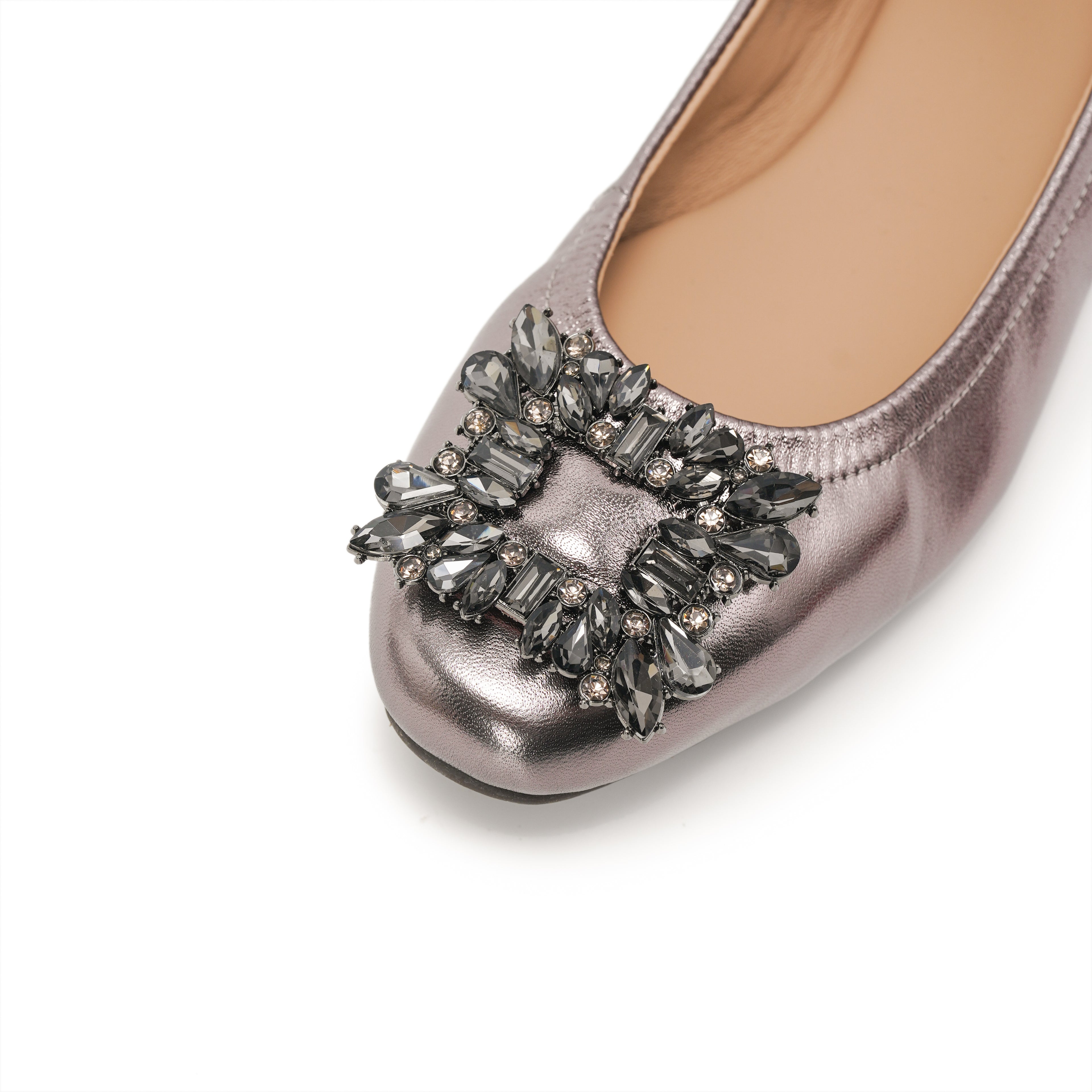 Bling Buckle Ballet Flats - Gun Metal