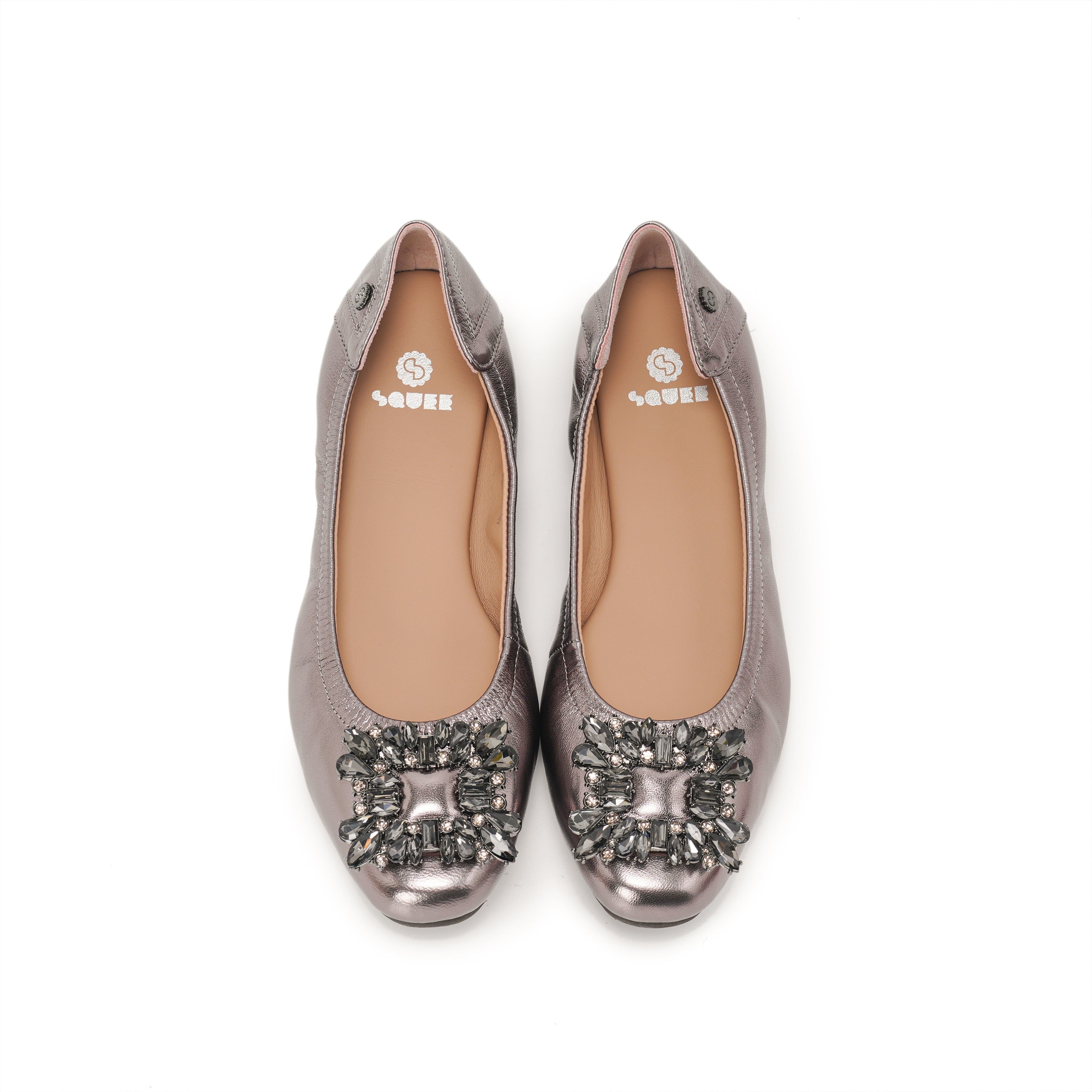 Bling Buckle Ballet Flats - Gun Metal