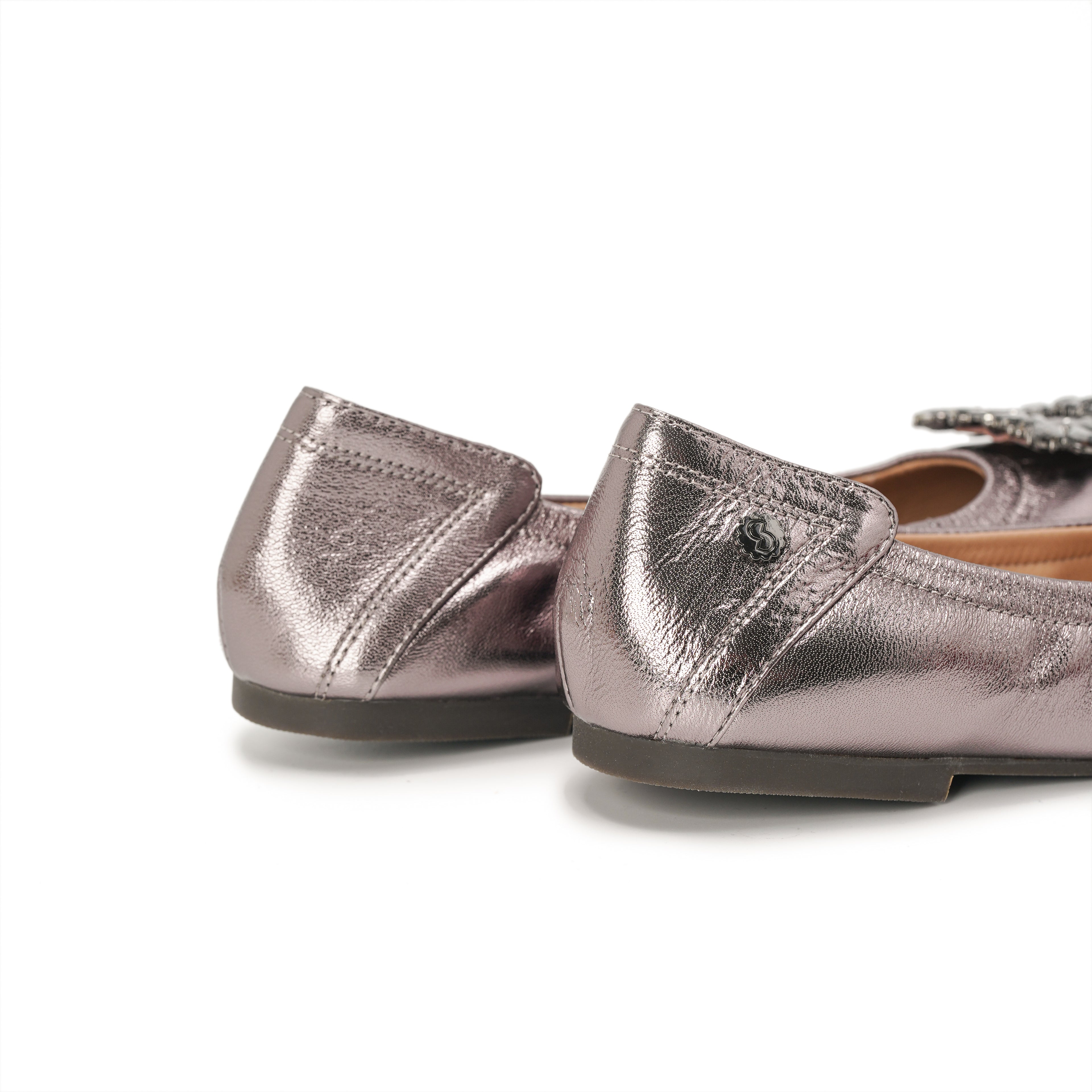 Bling Buckle Ballet Flats - Gun Metal