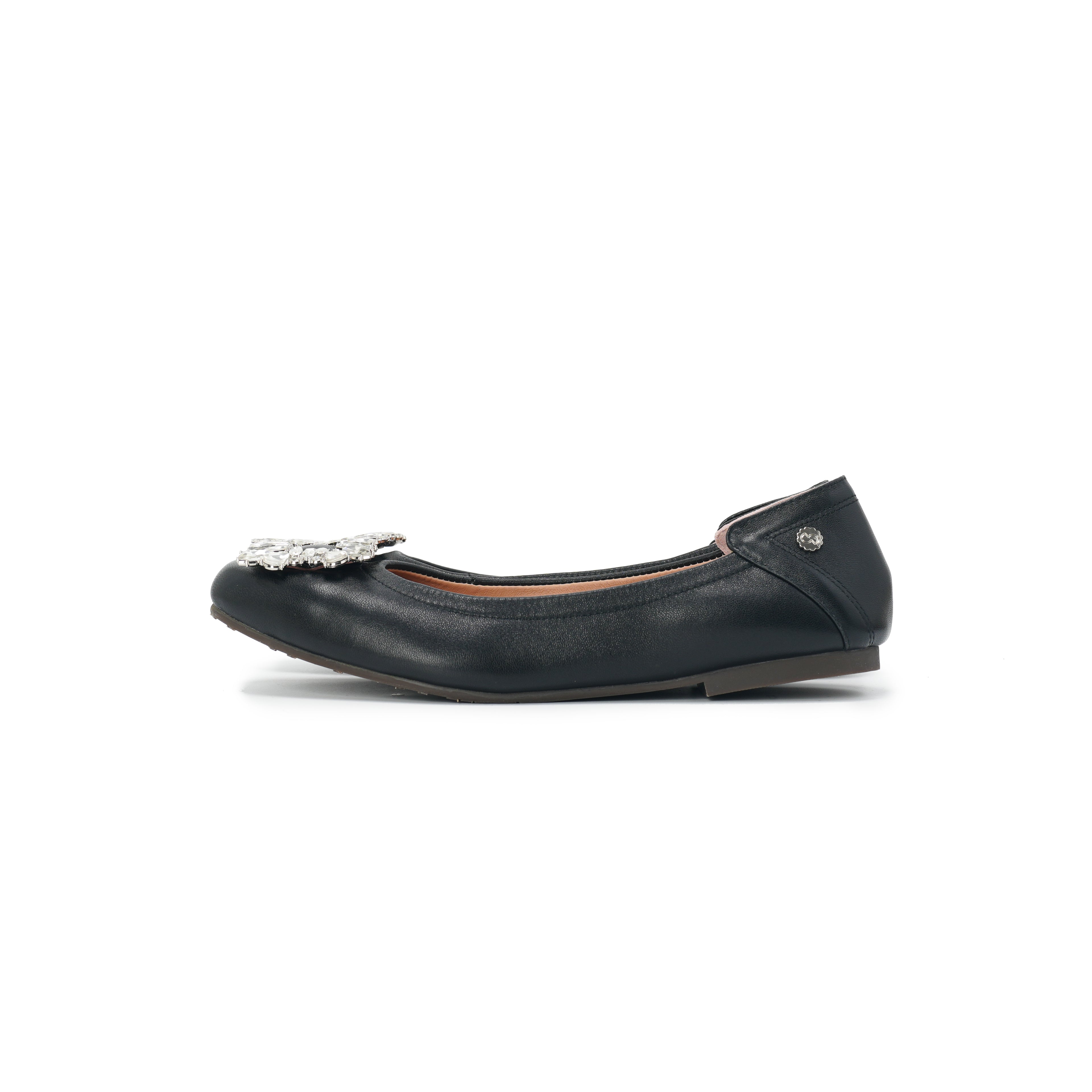 Bling Buckle Ballet Flats - Black