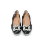 Bling Buckle Ballet Flats - Black