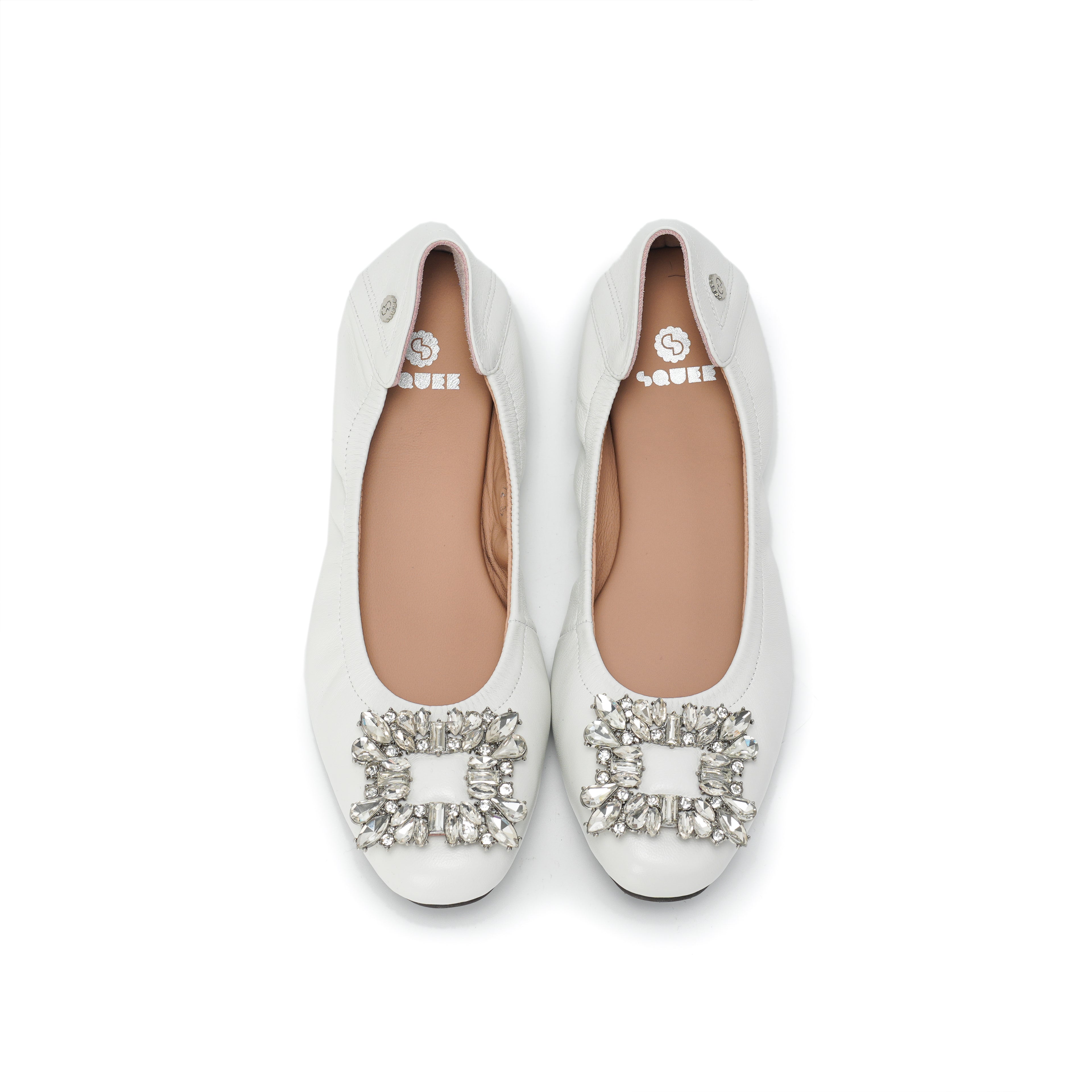 Bling Buckle Ballet Flats - White