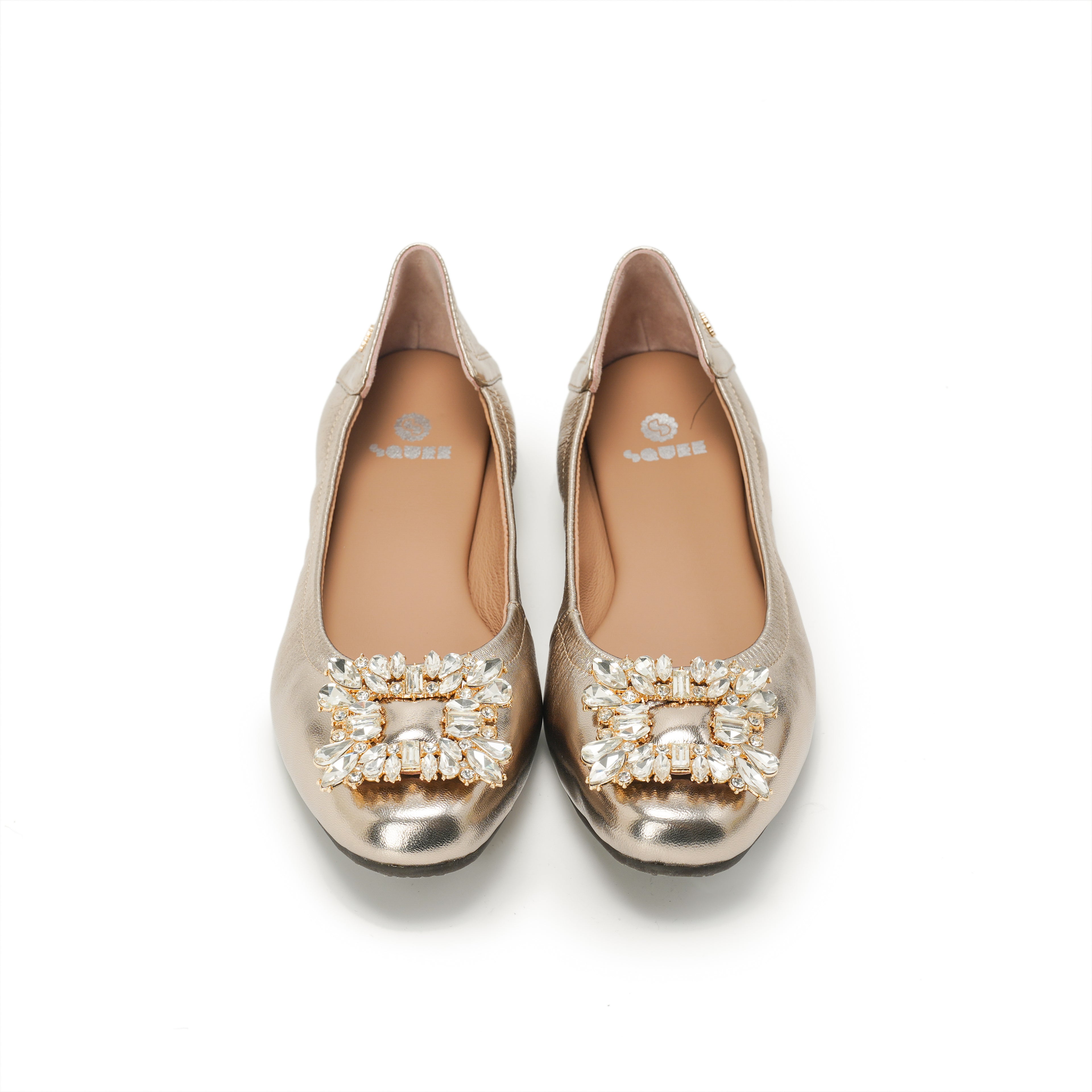 Bling Buckle Ballet Flats - Champagne