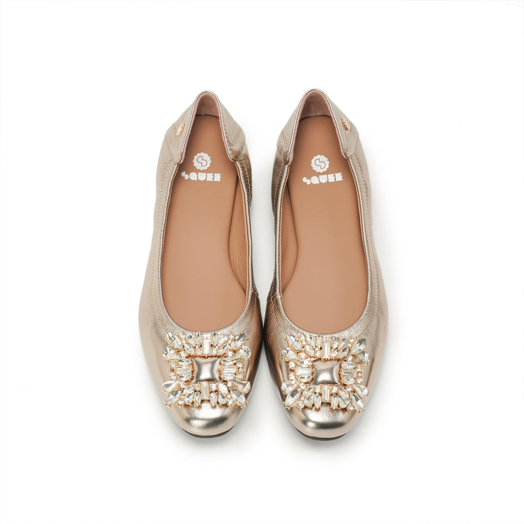 Bling Buckle Ballet Flats - Champagne