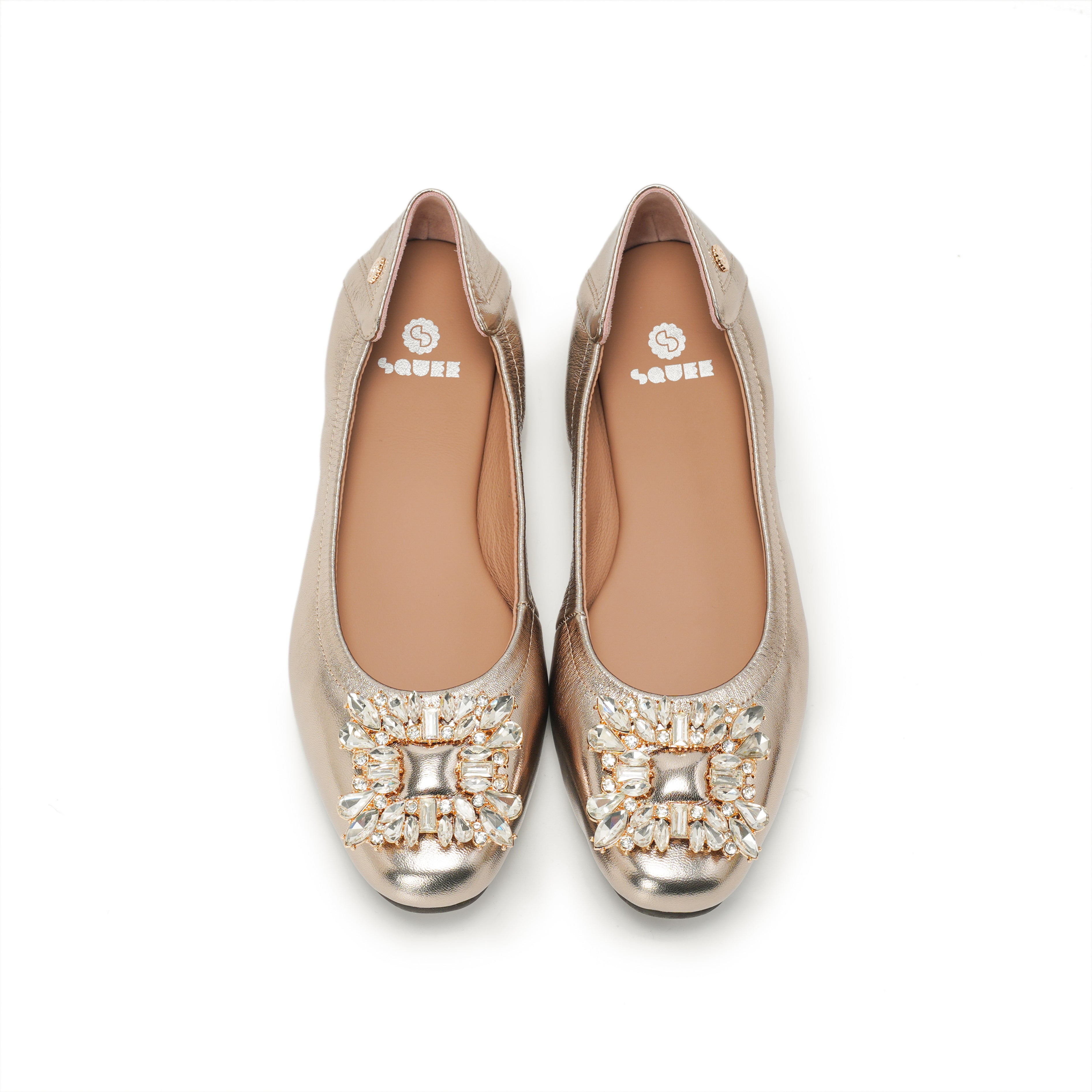 Bling Buckle Ballet Flats - Champagne