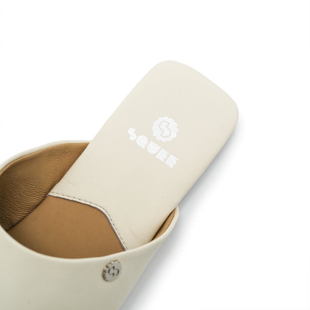 Square-Toe Slip On Mules - Ivory