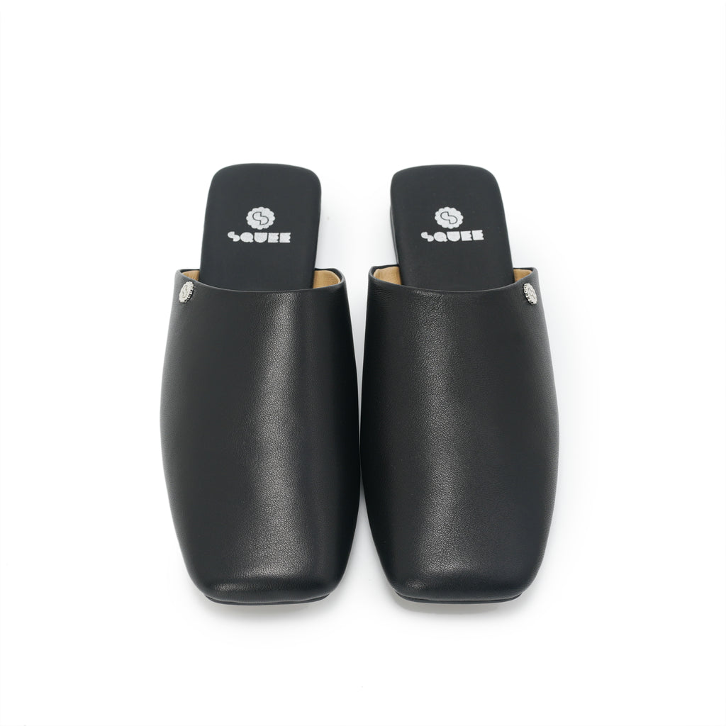 Square-Toe Slip On Mules - Black