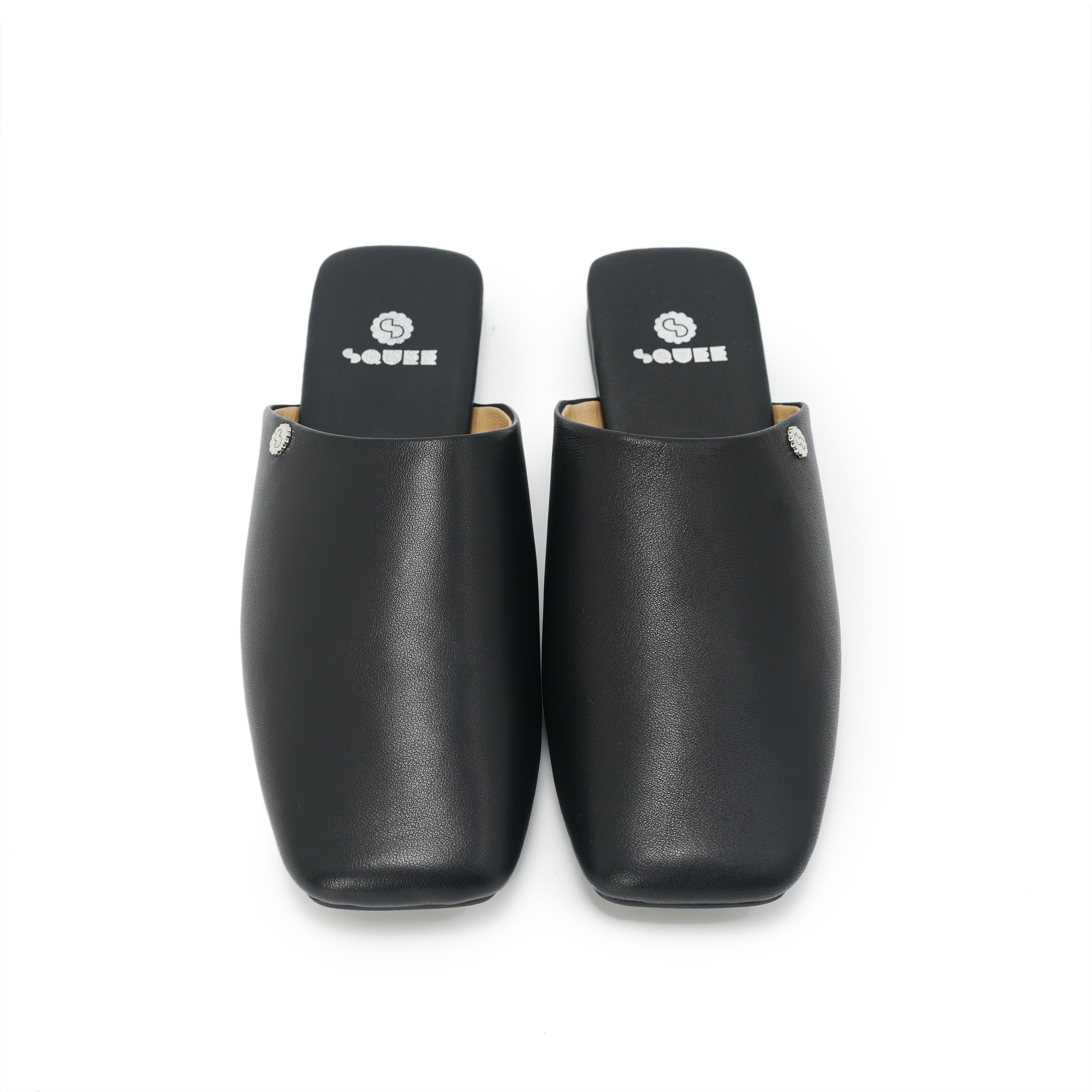 Square-Toe Slip On Mules - Black