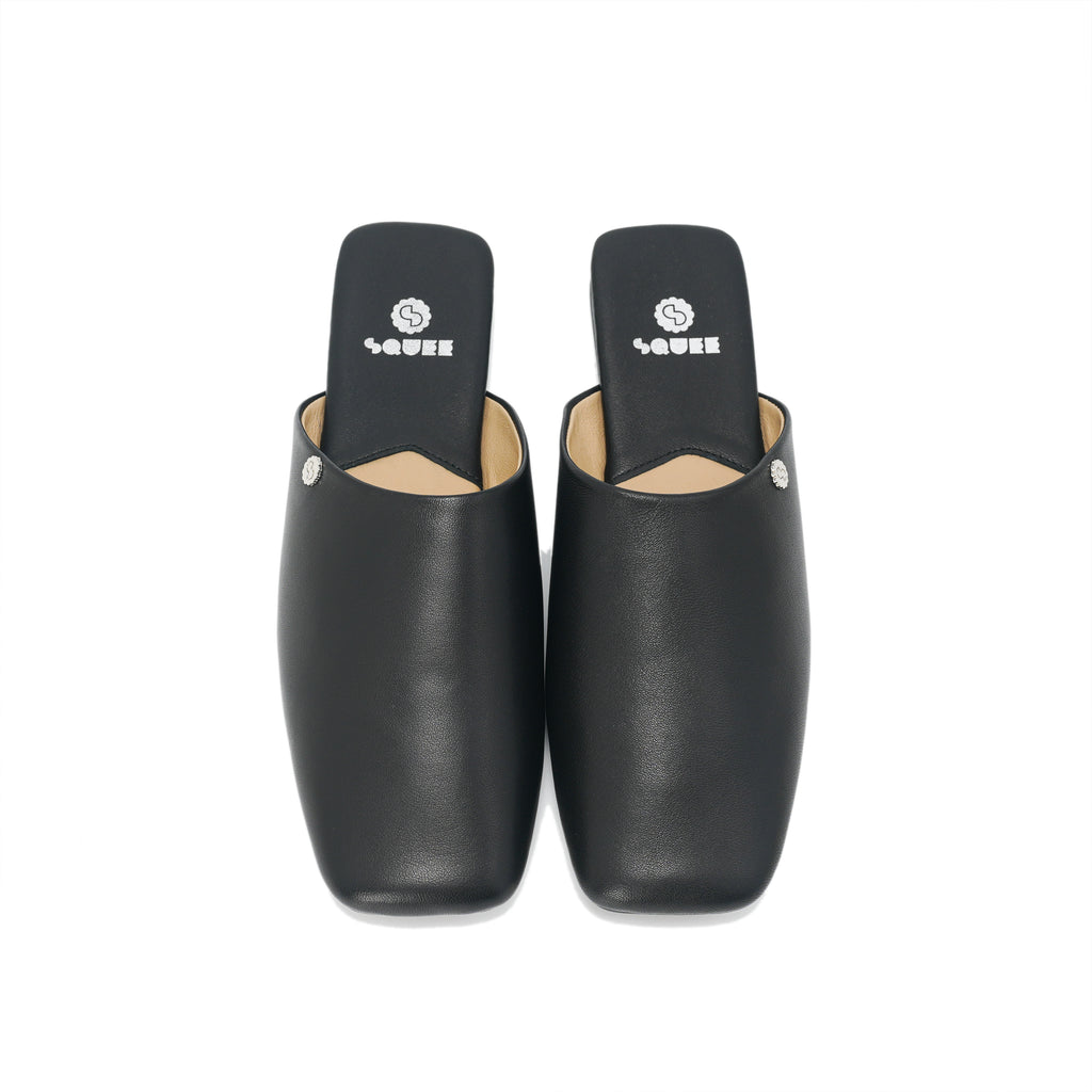 Square-Toe Slip On Mules - Black