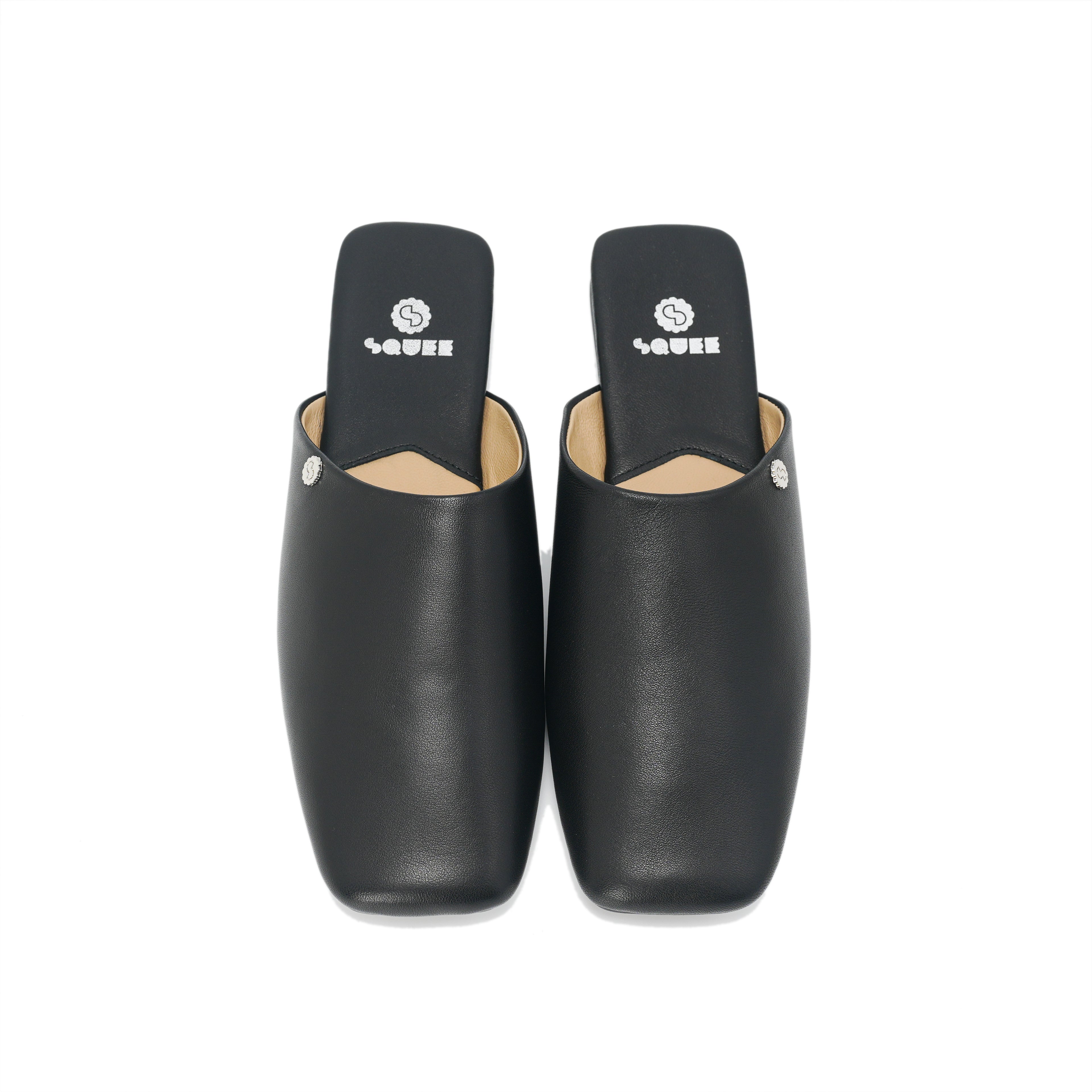 Square-Toe Slip On Mules - Black