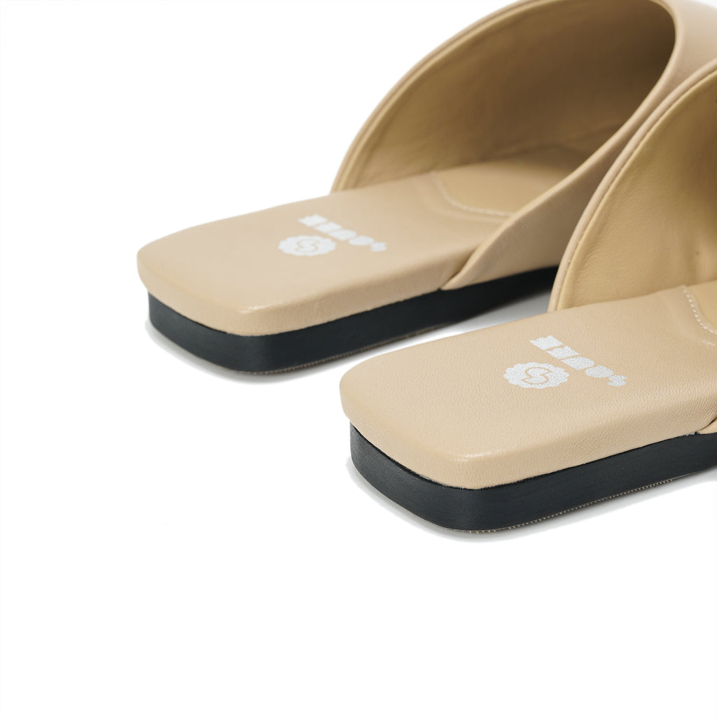 Square-Toe Slip On Mules - Nude