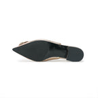 Rosette Pointed-Toe Slingback Block Heel Pumps - Champagne