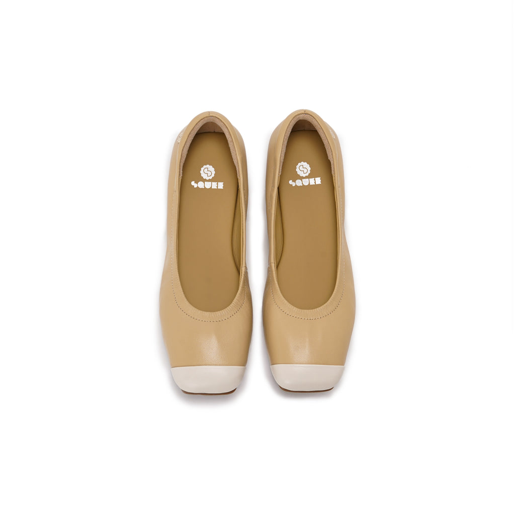Duo Tone Square-Toe Flats - Nude