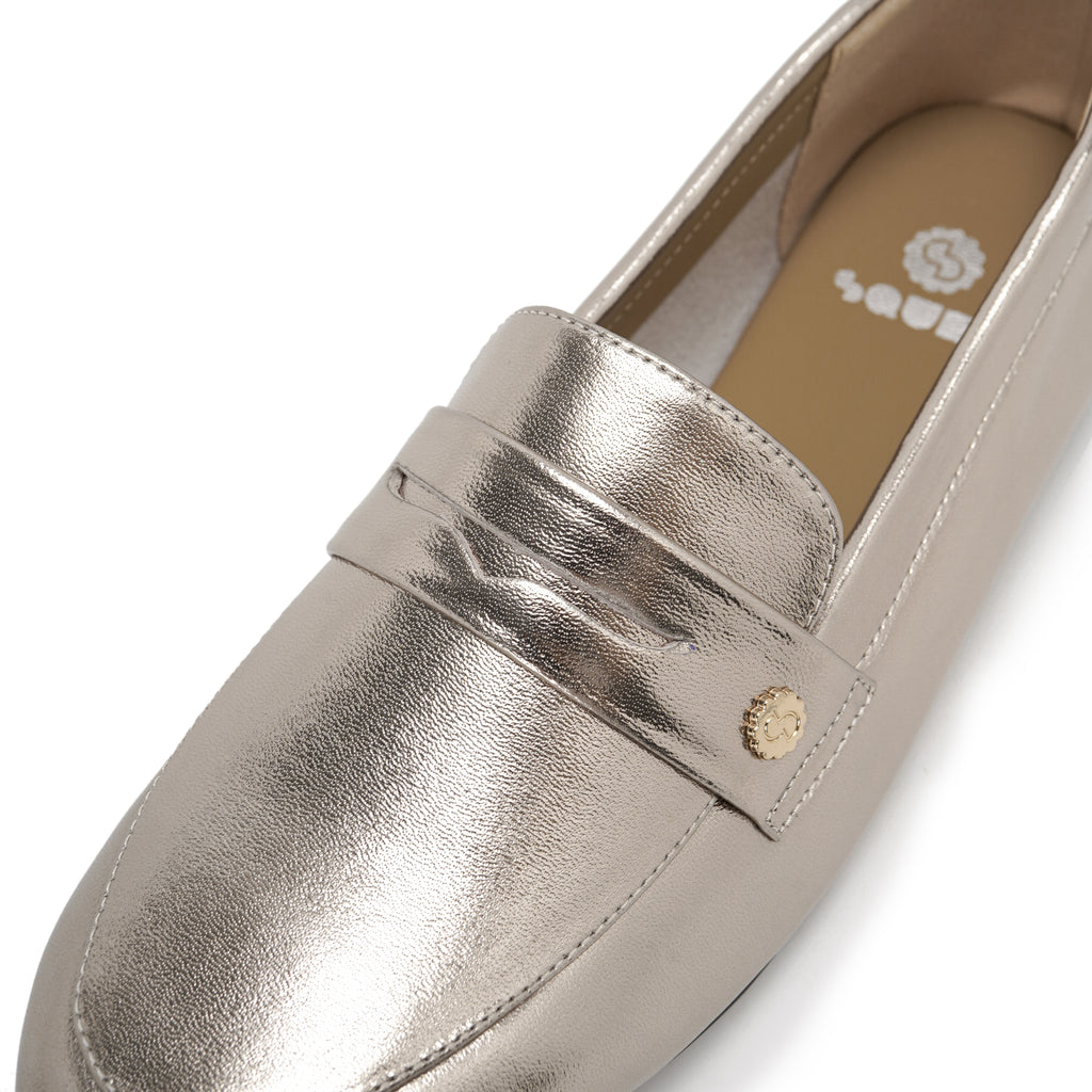 Almond-Toe Penny Loafers - Champagne