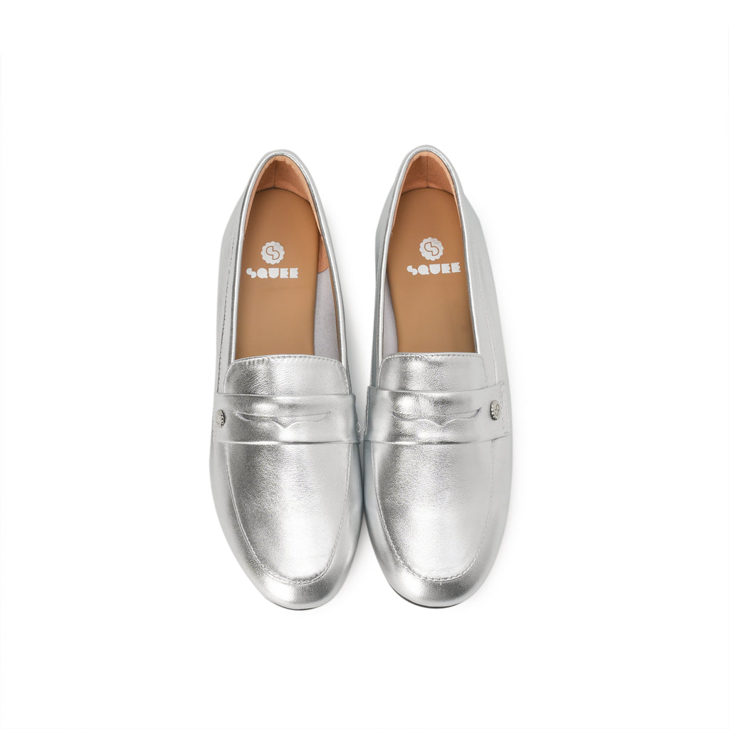Almond-Toe Penny Loafers - Silver