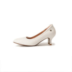 Pointed-Toe Low Heel Pumps - White