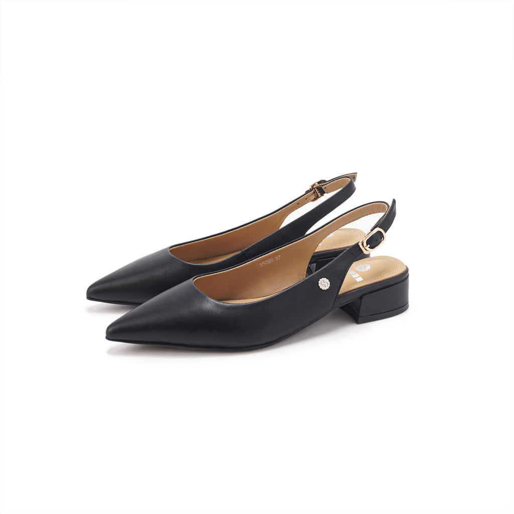 Pointed-Toe Slingback Block Heel Pumps - Black
