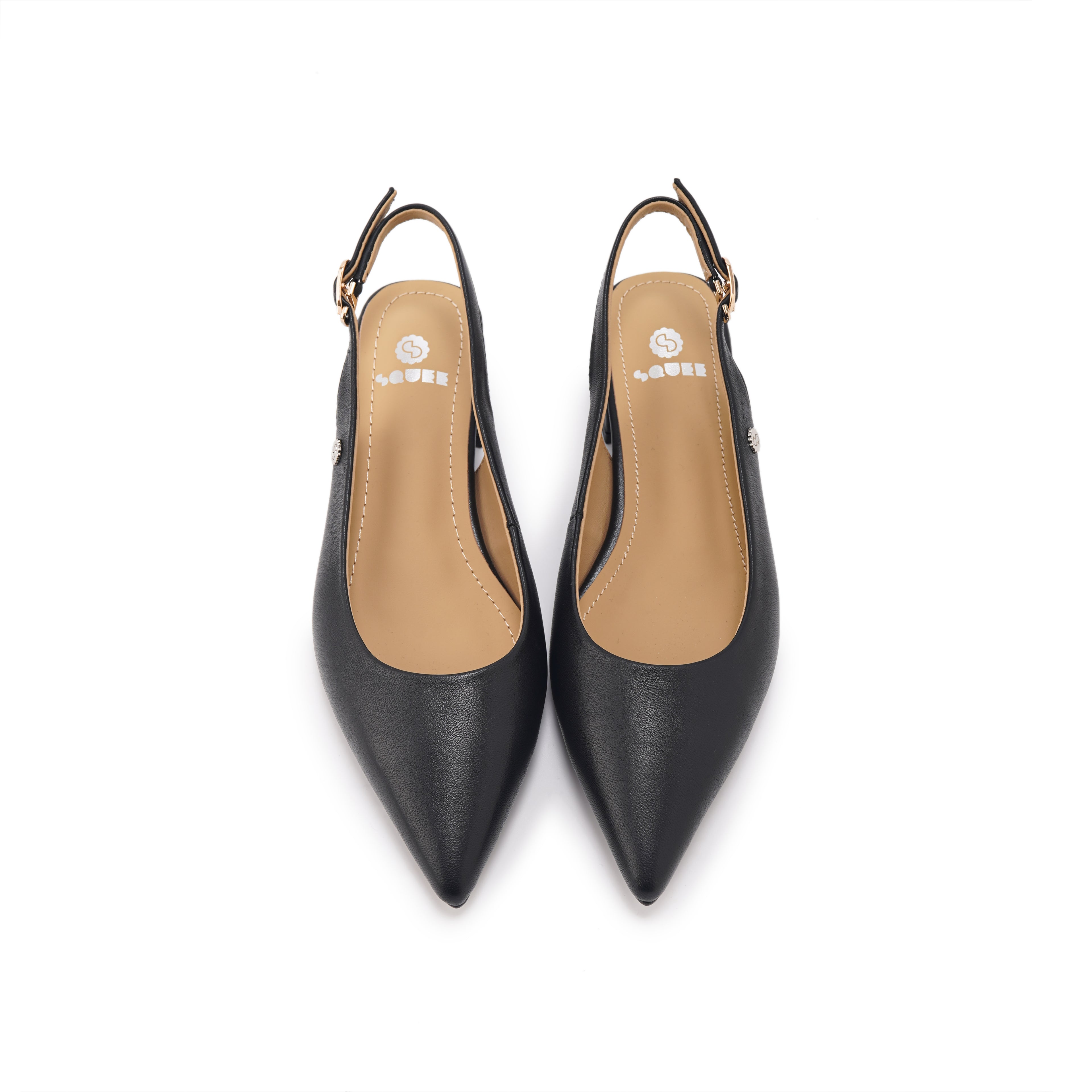 Pointed-Toe Slingback Block Heel Pumps - Black