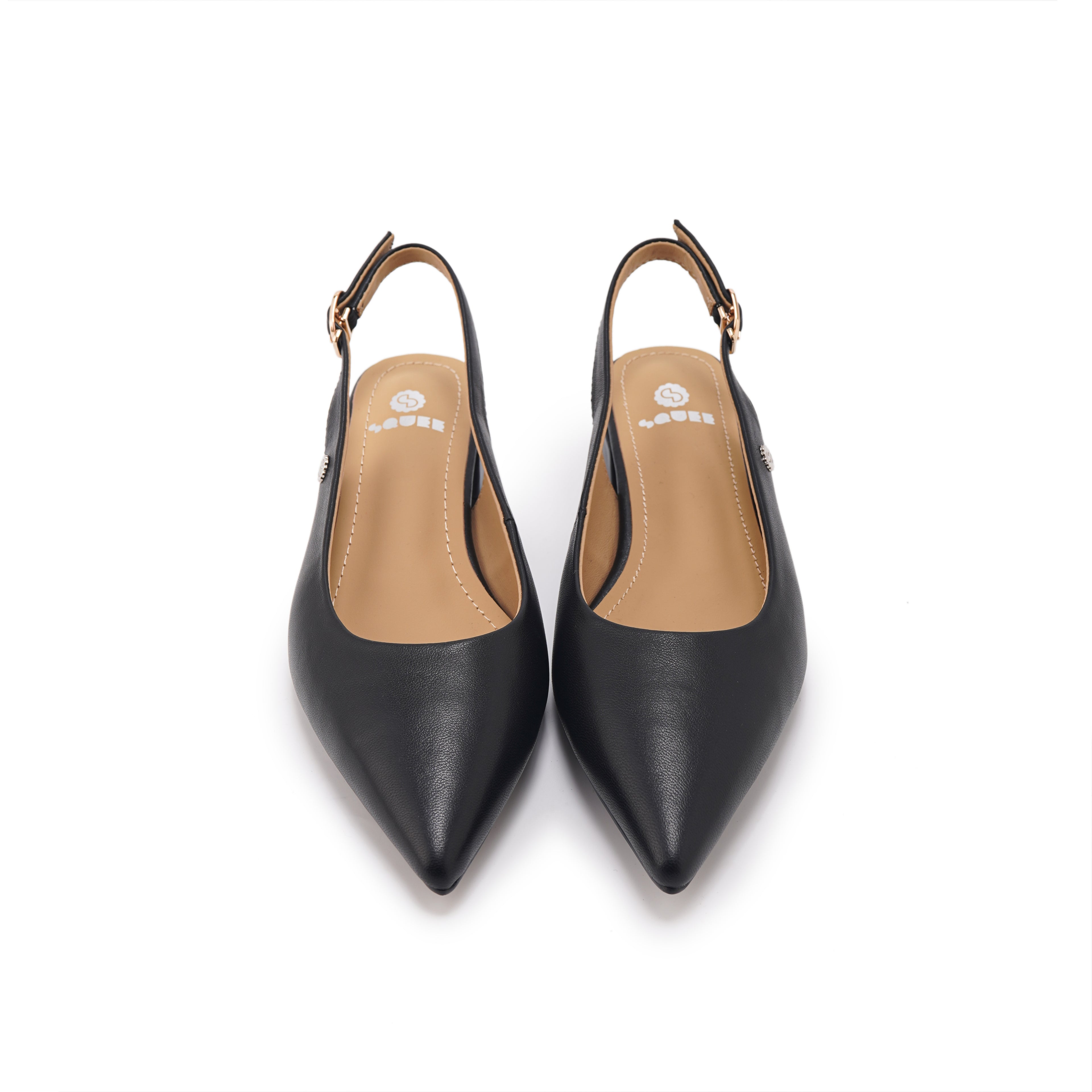Pointed-Toe Slingback Block Heel Pumps - Black